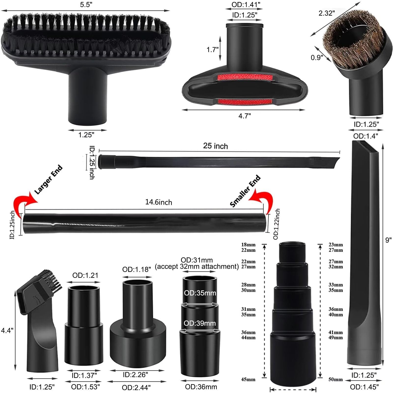 15-Piece Universal Vacuum Attachments Kit with Hose Adapters and Brushes for Shop Vac Accessories - Review Image 3