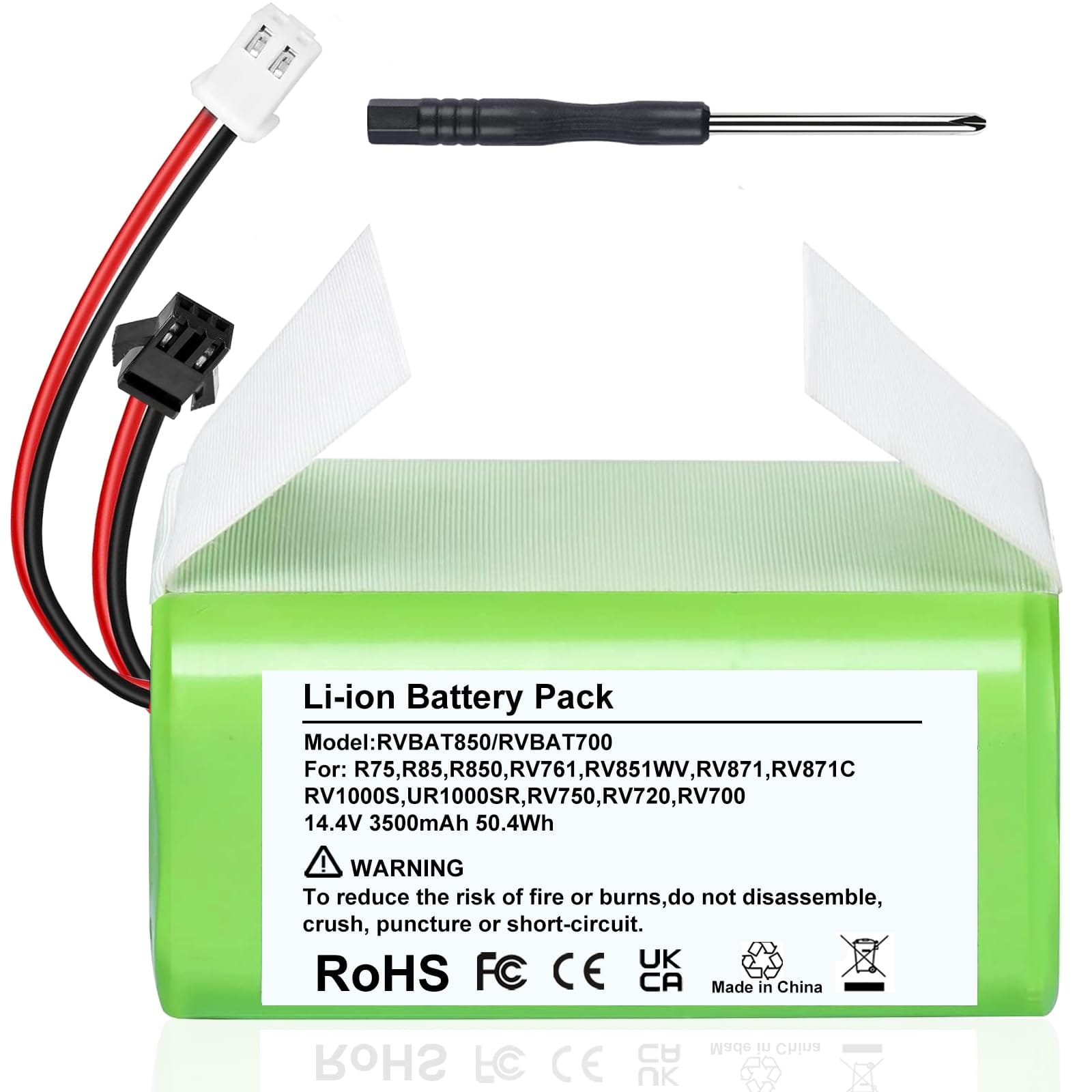 Replacement Battery for Shark Ion Robot Rv1001Ae R75 R85 R761 Rv850 Series (2-Prong Connector) + Compatible with Shark Rvbat700 for Rv750, Rv720, Rv700 (3-Prong Connector)