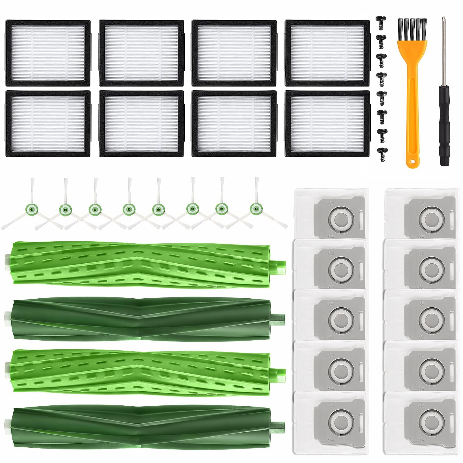 Premium 28-Piece Replacement Parts Kit for iRobot Roomba E/I/J Series - Includes Rubber Brushes, HEPA Filters, Side Brushes