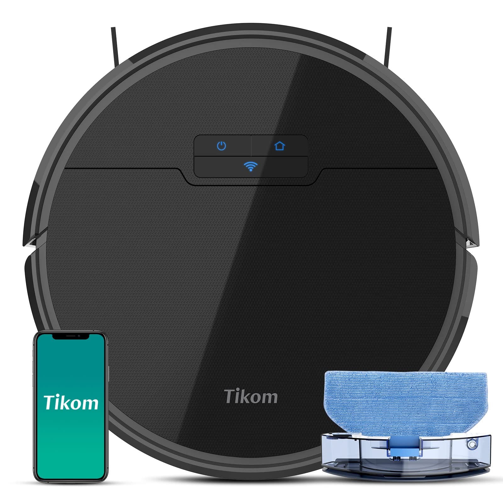 Tikom G8000 Robot Vacuum Cleaner with Mopping, 2700Pa Strong Suction, Self-Charging, for Pet Hair & Hard Floors, Black