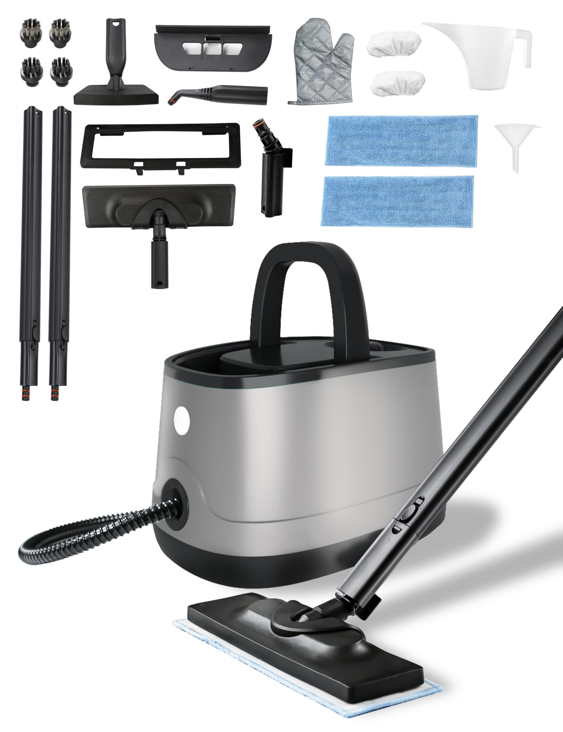 Xyloset Powerful Multipurpose Portable Steam Cleaner - Ideal for Floors, Cars, Tiles, Home Use - Quick Heating, 1.5L Capacity, 19 Accessories