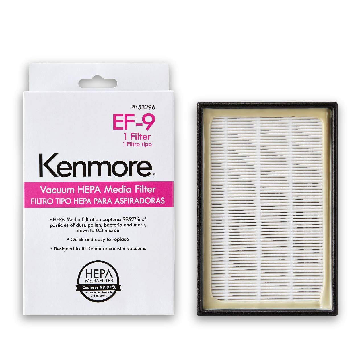 Kenmore EF-9 HEPA Media Vacuum Cleaner Exhaust Filter for Upright and Canister Vacuums, White - Asthma & Allergy Friendly