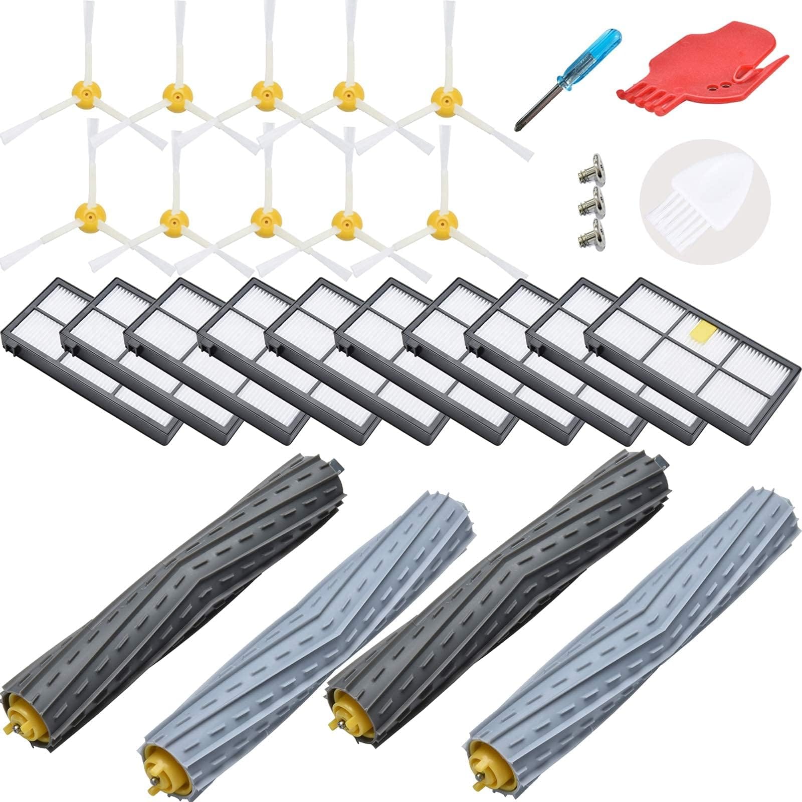 Replacement Accessory Kit for Irobot Roomba 800 & 900 Series - 10 Filters, 10 Side Brushes, 2 Tangle-Free Extractors