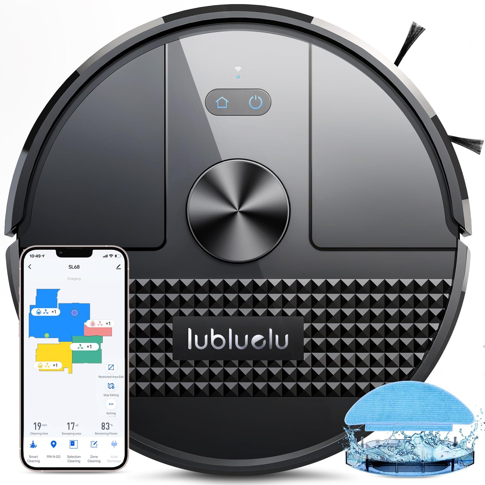 Lubluelu SL68 Robot Vacuum 4500Pa, 3-in-1 Vacuum and Mop Combo with Mapping, LiDAR Navigation, 5 Maps, 24 No-Go Zones, WiFi/App/Alexa, Self-Charging - Ideal for Pet Hair, Carpet, Hard Floors