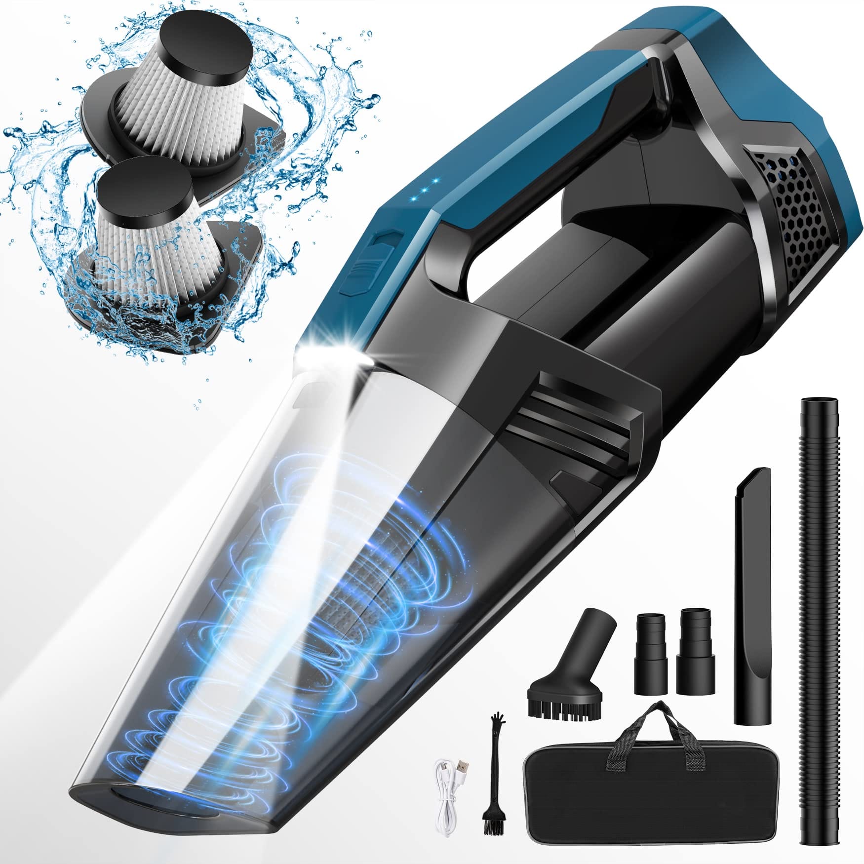 Portable Car Vacuum Handheld Cleaner with High Power Suction and LED Light