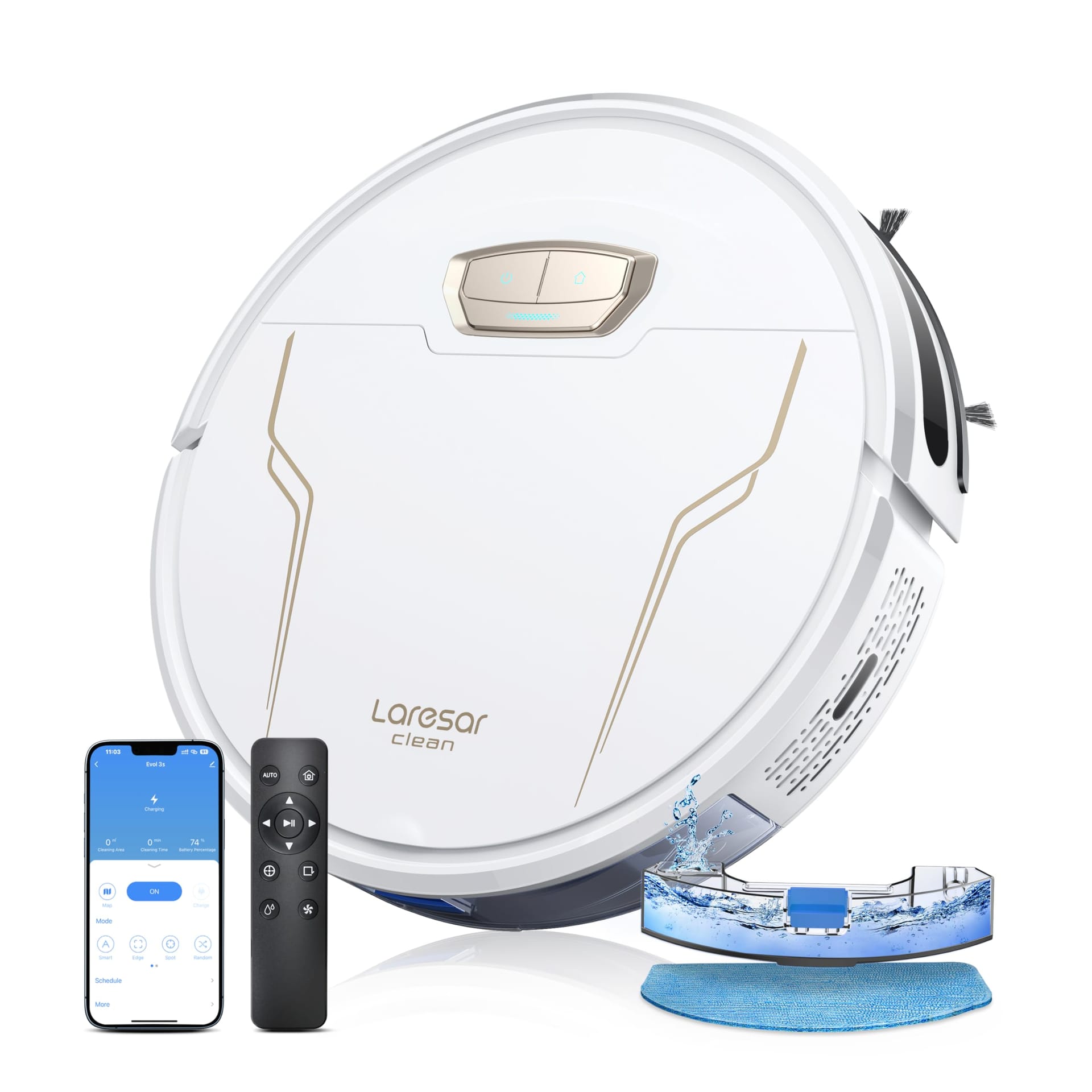 Powerful Laresar Robot Vacuum and Mop Combo with 4000Pa Suction, Auto Carpet Boost, and HEPA Filter