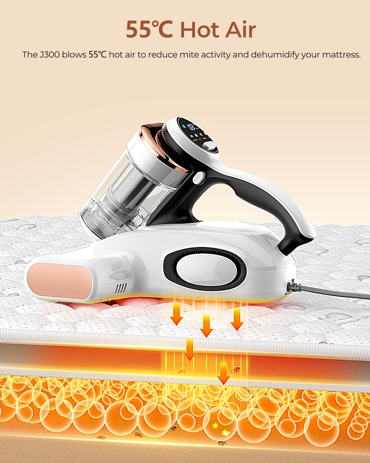 Pet Hair Vacuum: JIGOO J300 Mattress Vacuum Cleaner with Dust Sensor, UV & Ultrasonic, 13Kpa Suction 500W - Review Image 4