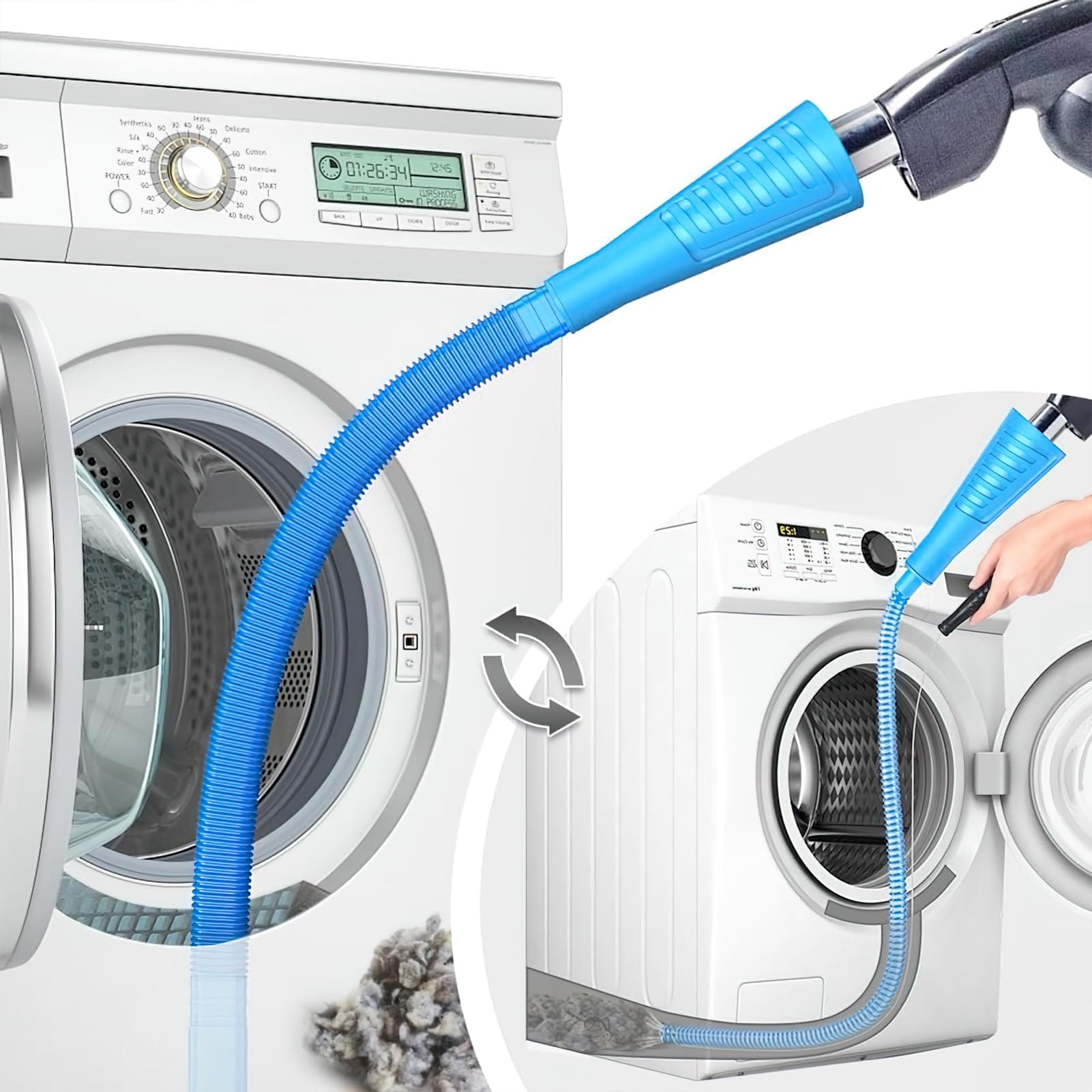 Flexible Dryer Vent Cleaner Kit with 2 Hoses for Home Improvement - Compatible with Cordless Stick Vacuum