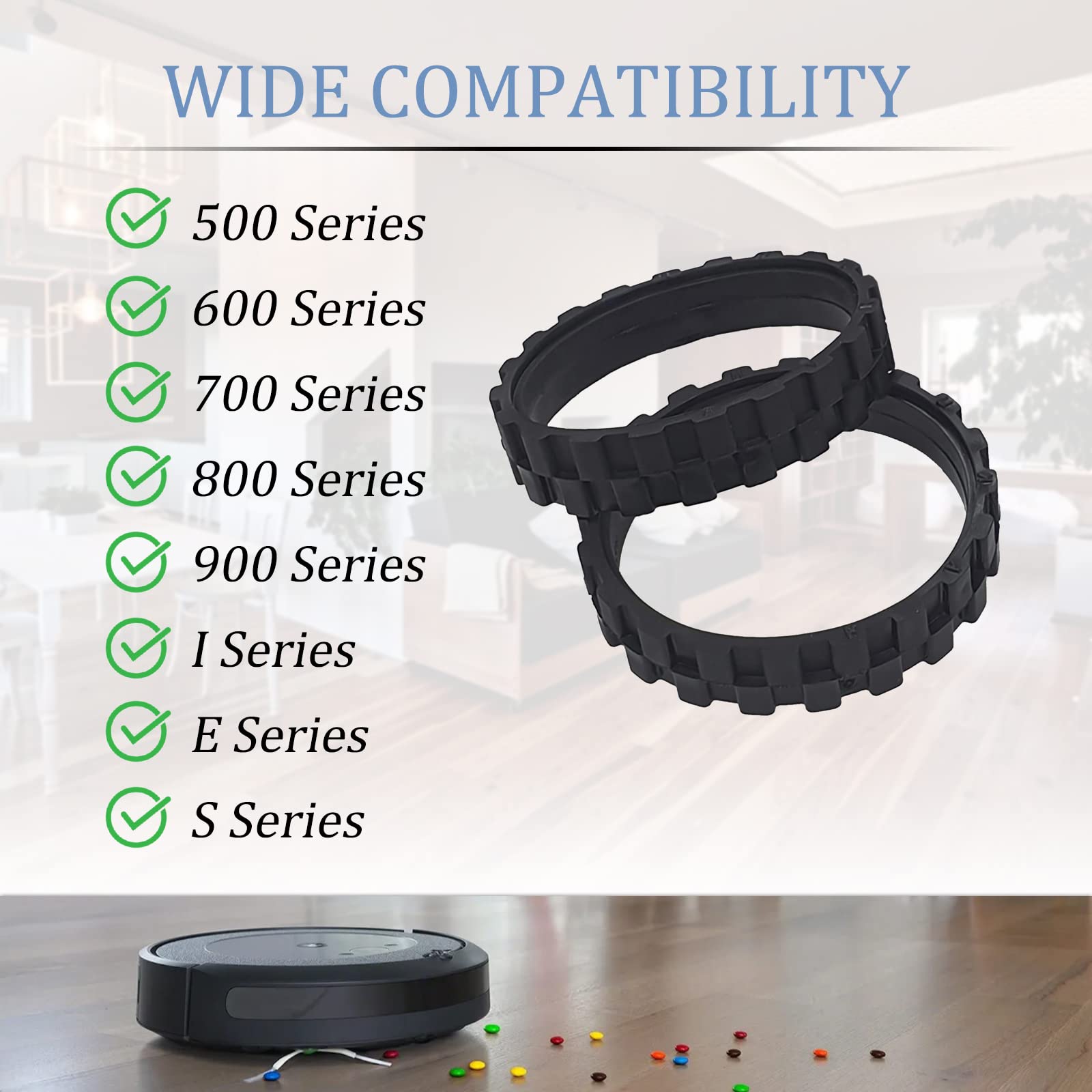 Anti-Slip Garbage Fighter Tires for iRobot Roomba Wheels, 500-900 Series, E5, E6, i7 - Black (4 Pack) - Review Image 2