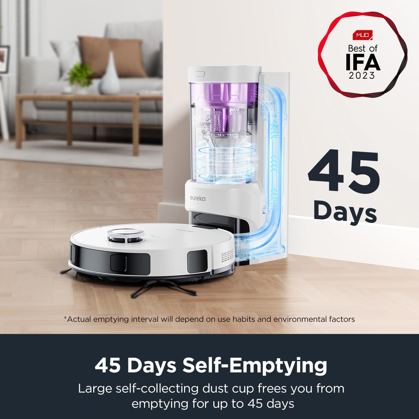 Eureka E10S Robot Vacuum with Bagless Self-Emptying Station, Pet Hair Cleaning, Carpet and Floor, App Control - White - Review Image 3