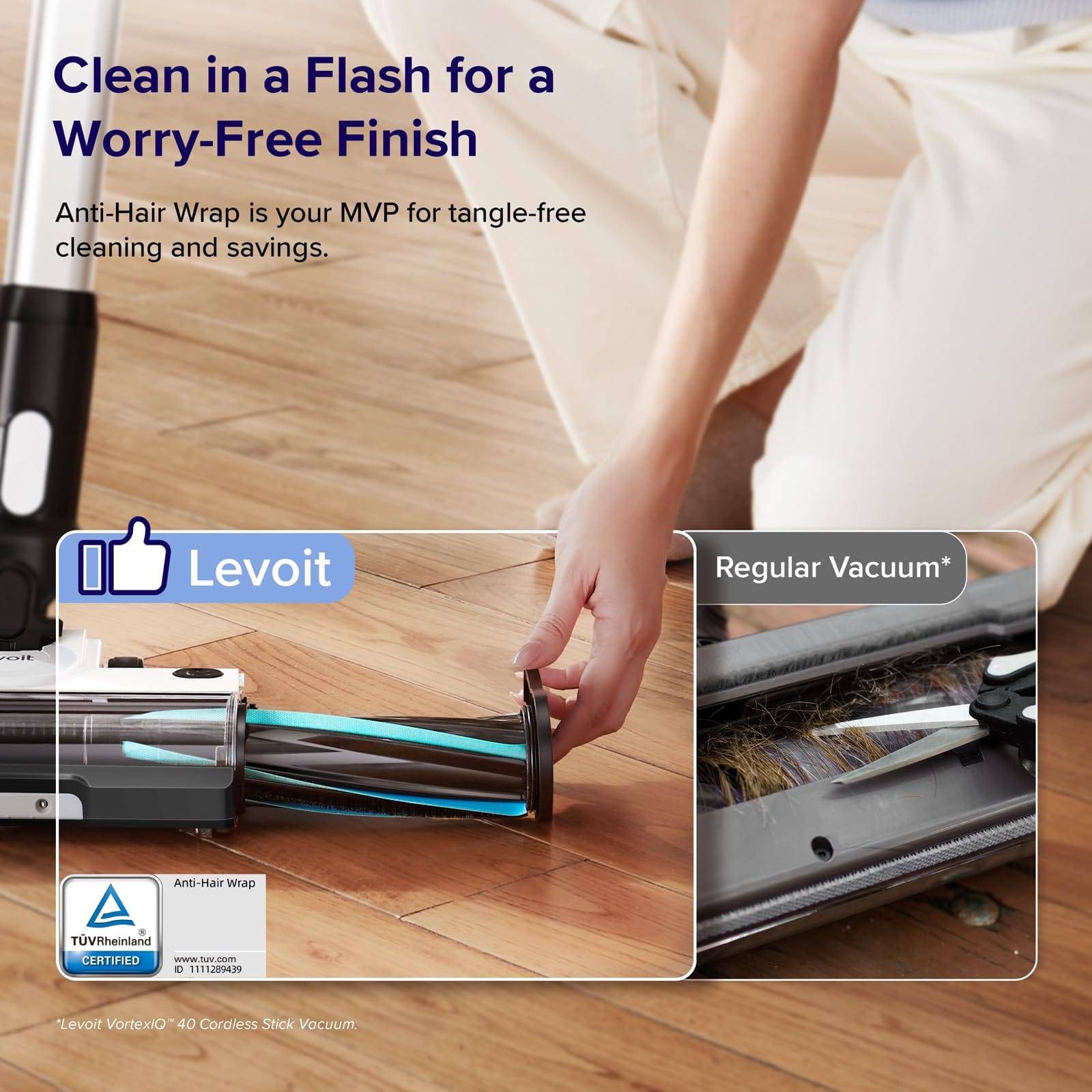 Levoit Cordless Stick Vacuum Cleaner with Tangle-Resistant Design, 50-Minute Runtime, HEPA Filtration, Lightweight, Black & White - Review Image 5