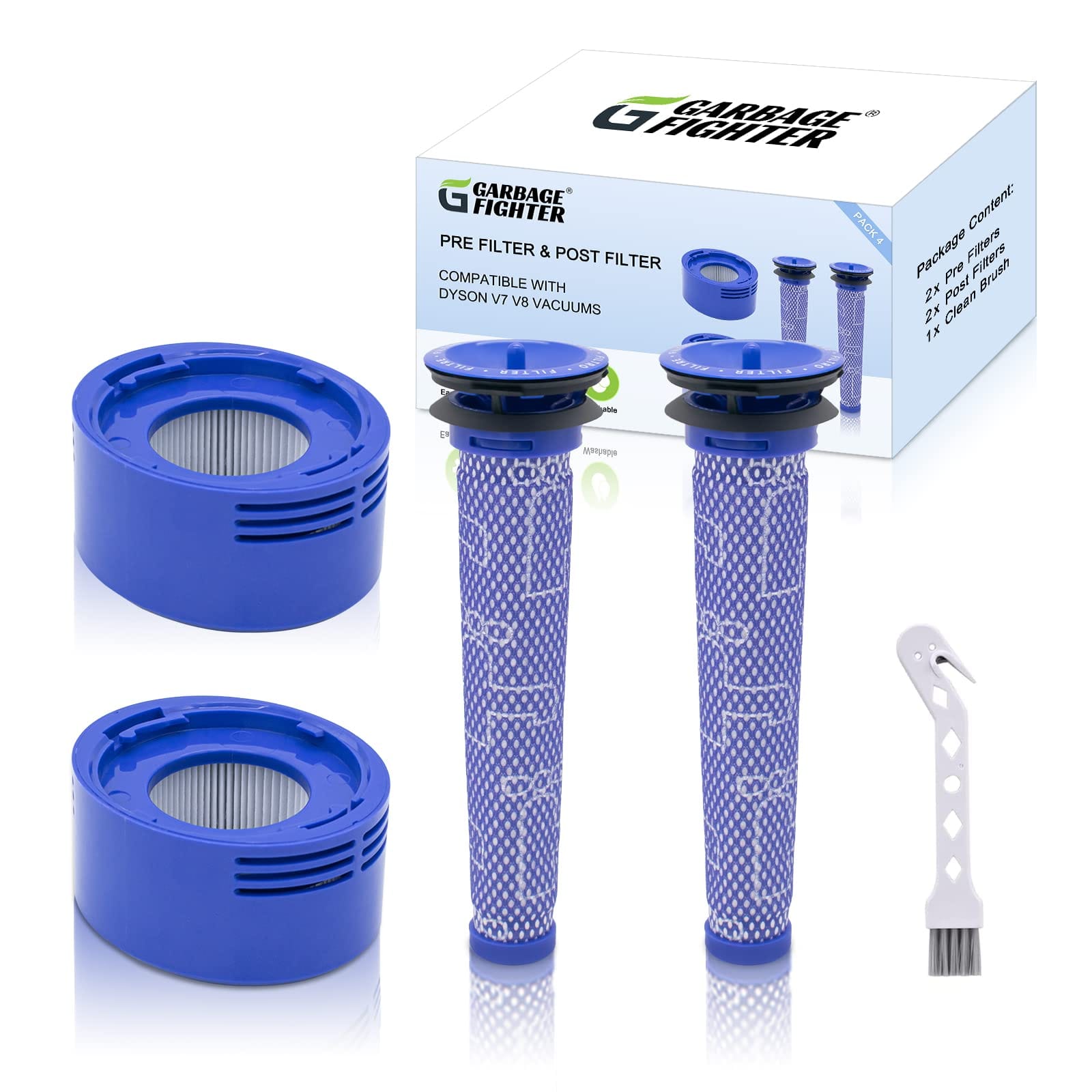4 Pack Replacement Filter Kit for Dyson V8 V7 Vacuum Cleaners - 2 HEPA Post Filters, 2 Pre Filters