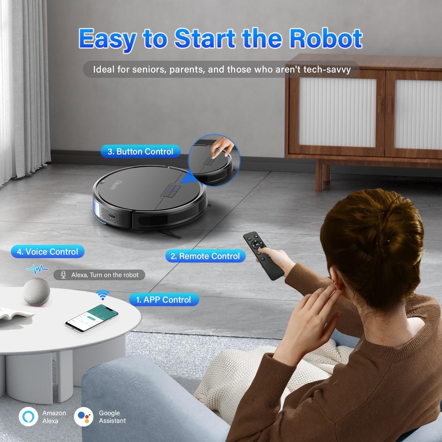 Tikom G8000 Robot Vacuum and Mop Combo | Powerful Suction | Self-Charging Robotic Cleaner for Carpet, Pet Hair, Hard Floors | App & Remote Control - Review Image 2