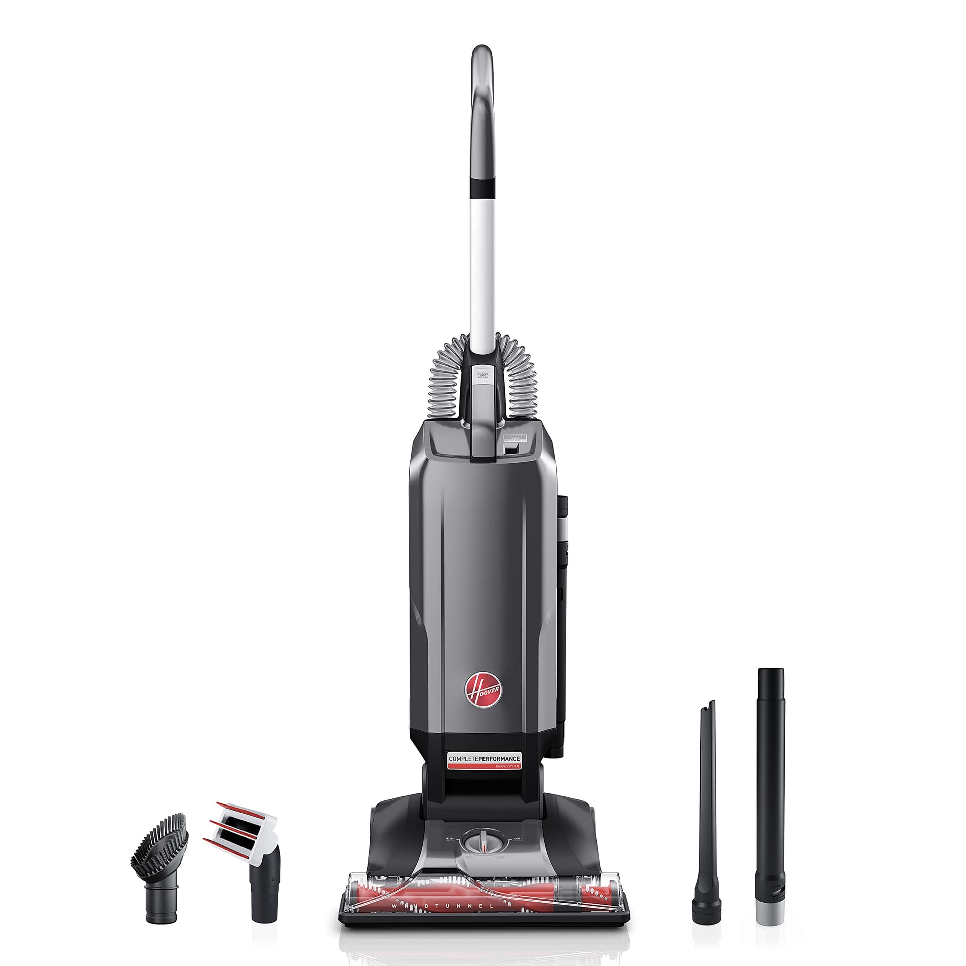 Hoover Complete Performance Advanced Pet Kit Corded Bagged Upright Vacuum Cleaner with HEPA Filter, Pet Hair Vacuum Compatible, Model UH30650, Grey