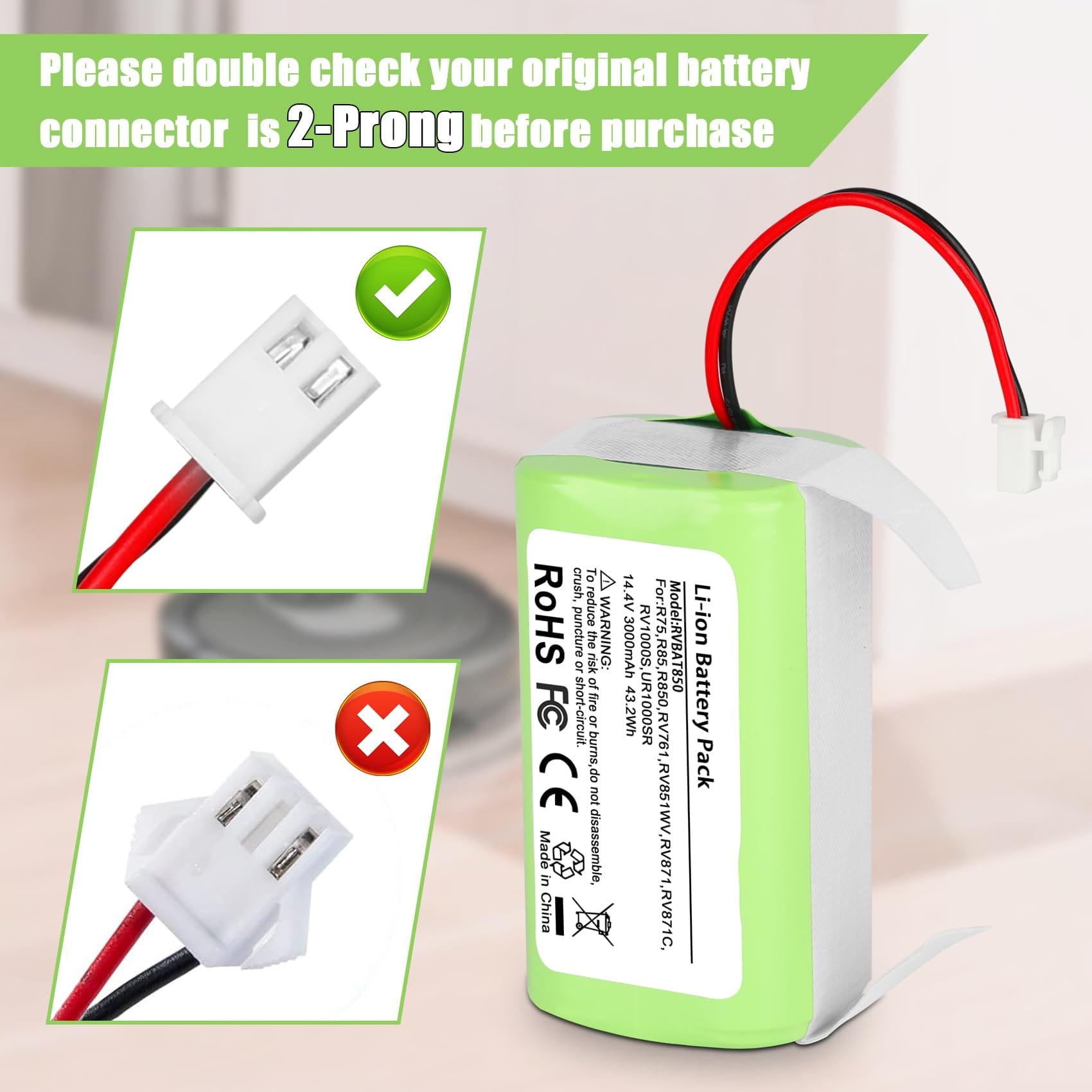 High Capacity RVBAT850 3.0Ah Lithium Ion Battery for Shark Ion Robot Vacuum Cleaners (14.4V, 2-Prong Connector) - Review Image 3