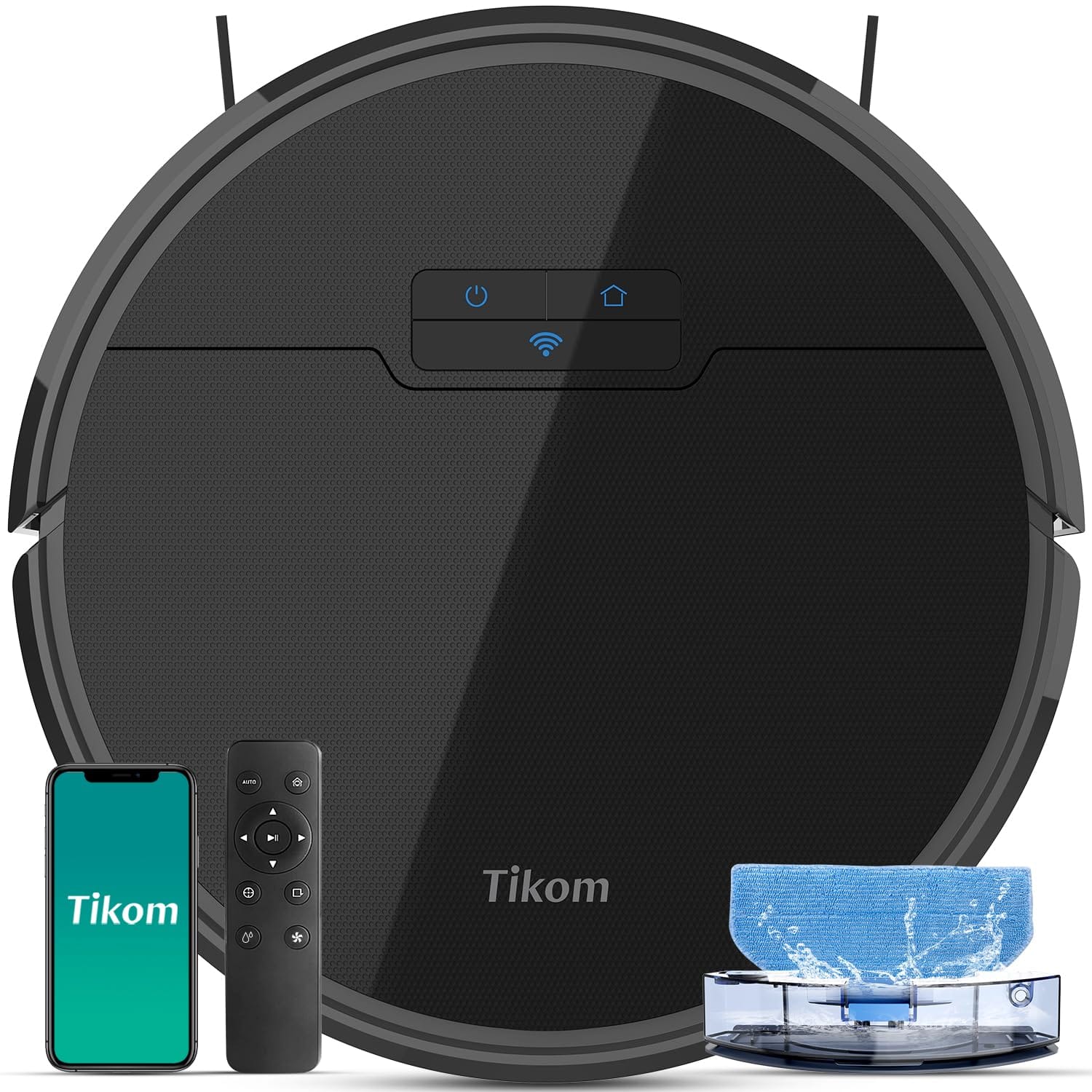Tikom G8000 Robot Vacuum and Mop Combo | Powerful Suction | Self-Charging Robotic Cleaner for Carpet, Pet Hair, Hard Floors | App & Remote Control