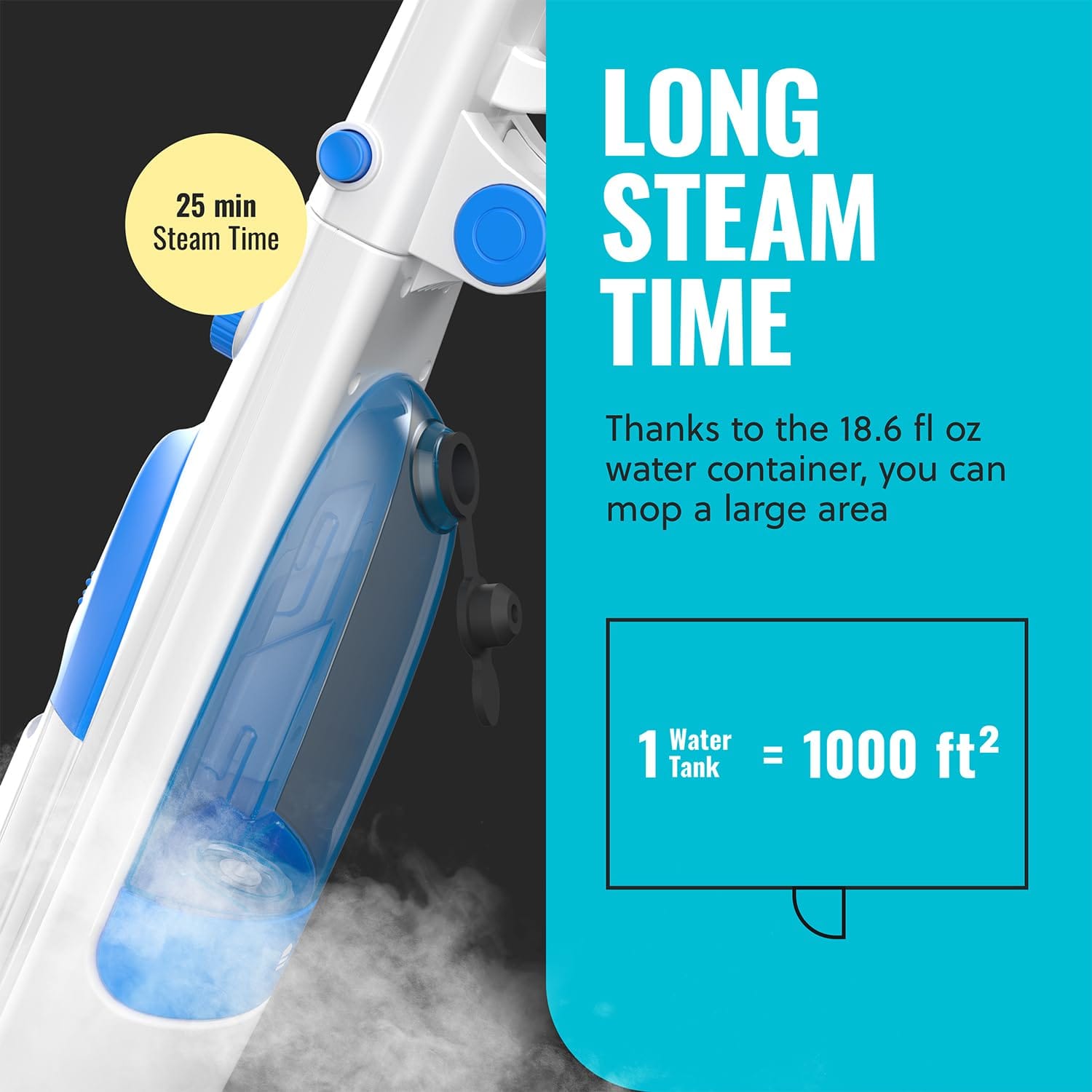 Pursteam Steam Mop for Hardwood Floors and Carpets with Swivel Head and Washable Pads, Turquoise/White - Review Image 2