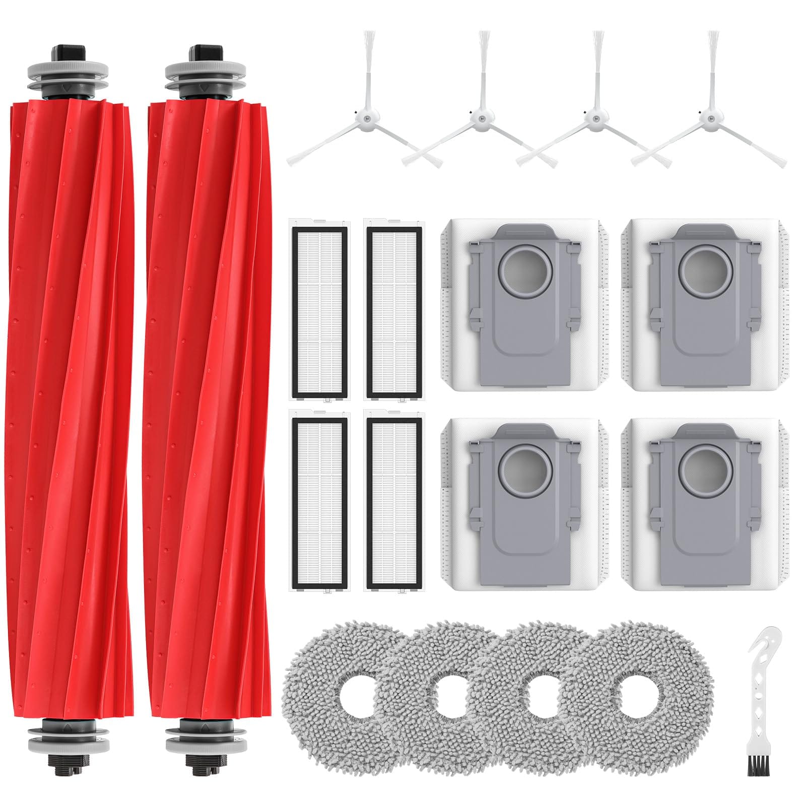 Replacement Parts Kit for Qrevo S/Qrevo Pro/Qrevo MaxV Robot Vacuum Cleaner - 19 Pack Accessories Set (2 Rolling Brushes + 4 HEPA Filters + 4 Dust Bags + 4 Mop Pads + 4 Side Brushes)
