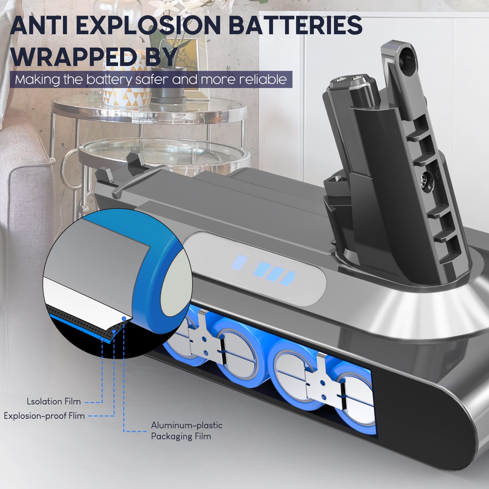 High Capacity Flylinktech V10 Replacement Battery for Dyson Cyclone Vacuum Cleaners with Filter & Brush - Review Image 3