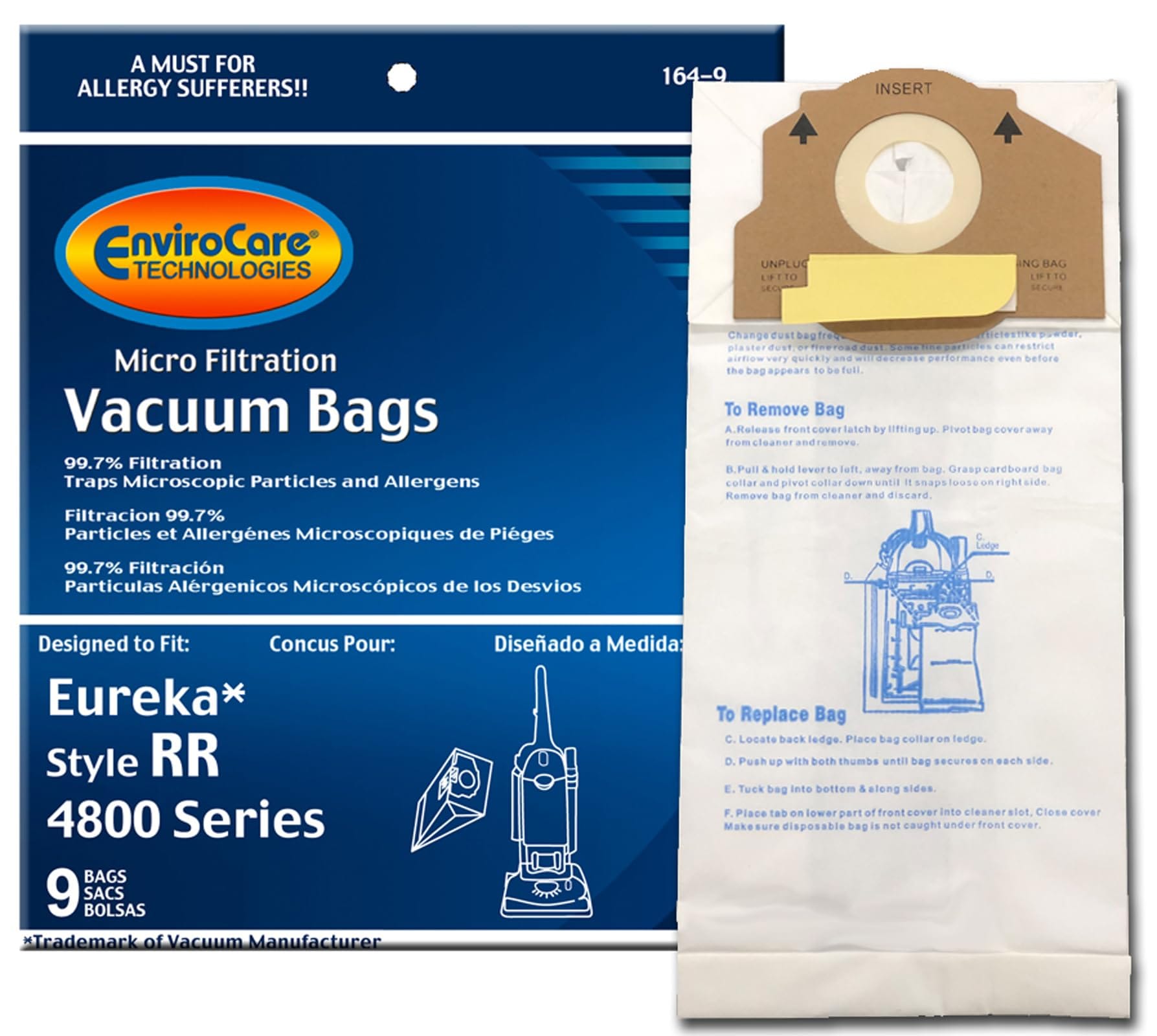 Envirocare 9-Pack Micro Filtration Vacuum Bags for Eureka 4800 Series & Boss Smart Vac - RR, 61115 Compatible