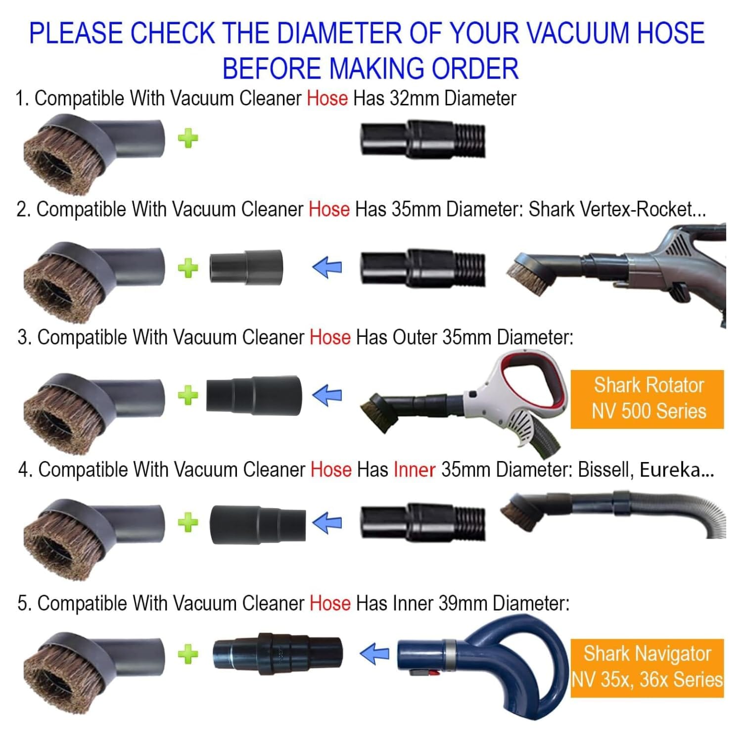 Horsehair Vacuum Dust Brush Attachment Set with Hose Adapters | 3 Pack 1-1/4 Inch Round Brushes | Vacuum Cleaner Accessories - Review Image 3