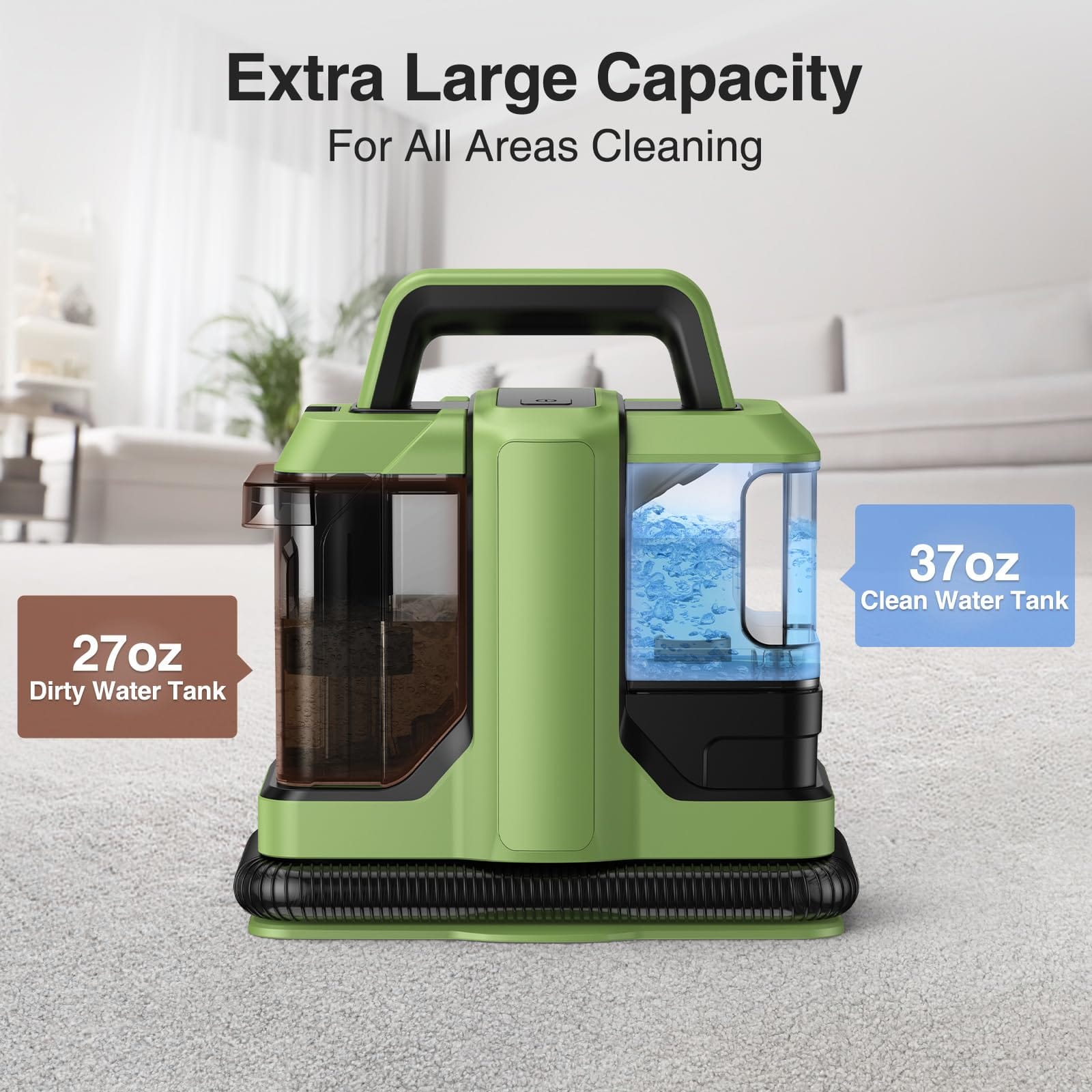Portable Carpet and Upholstery Cleaner with Powerful Suction for Pet Stain Removal, 500W Cleaning Machine for Couches, Car Seats - Green - Review Image 4