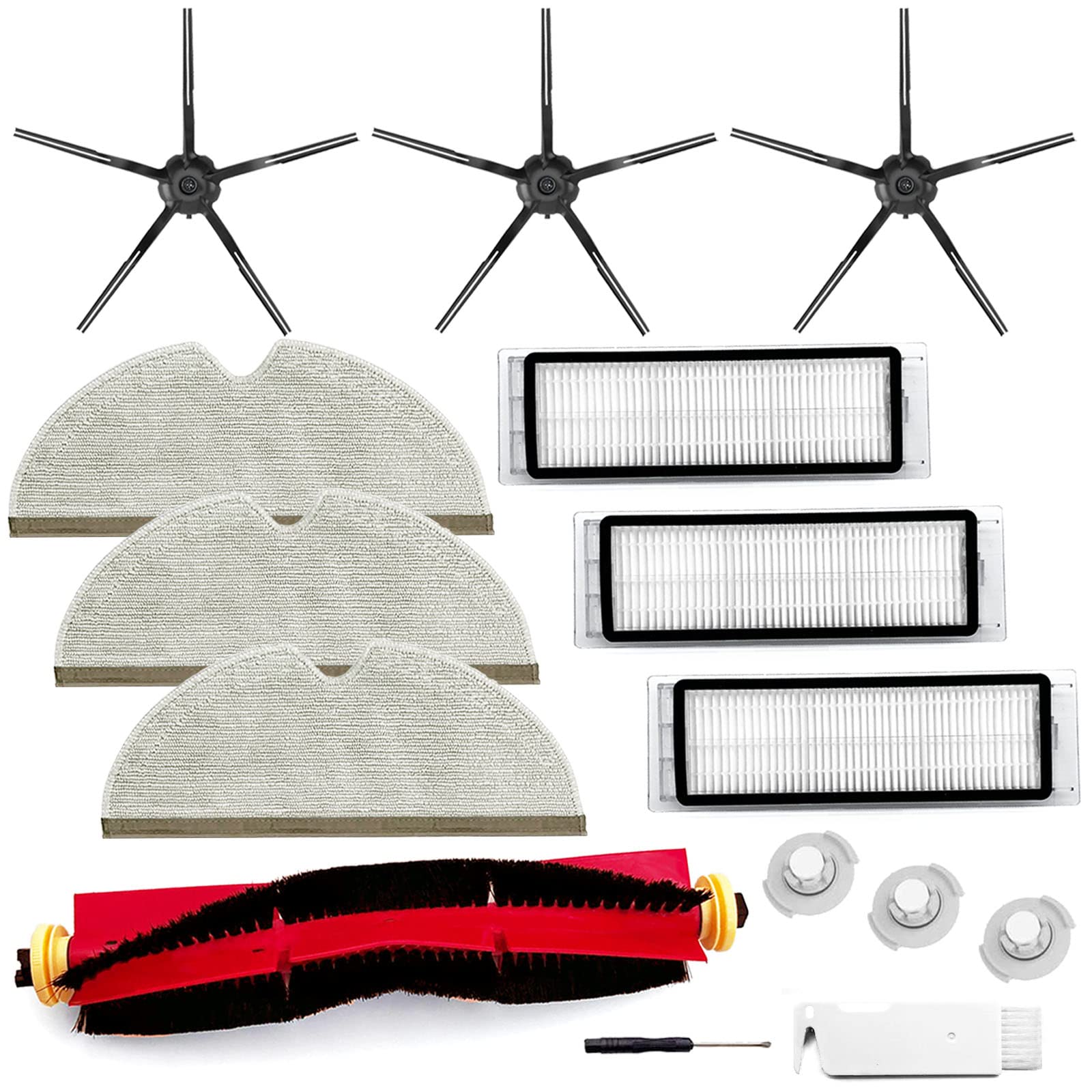 13-Pack Replacement Parts Compatible with Roborock S6 Pure, S6, E4, S4 Max, S6 Maxv, S5, S5 Max, E2, E3, E5, E20, E25, E35, Xiaomi Mijia Robot - Main Brush, Filter, Side Brush, Mop Cloth, Water Tank Filter