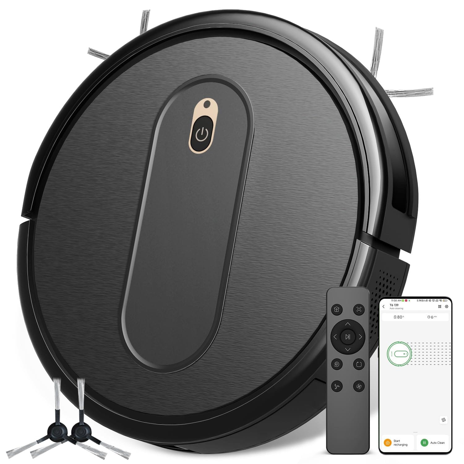 Vaotidy Robot Vacuum Cleaner 2800Pa - App/Wifi/Alexa/Siri Control, Self-Charging, Pet Hair, Hard Floors (Black)