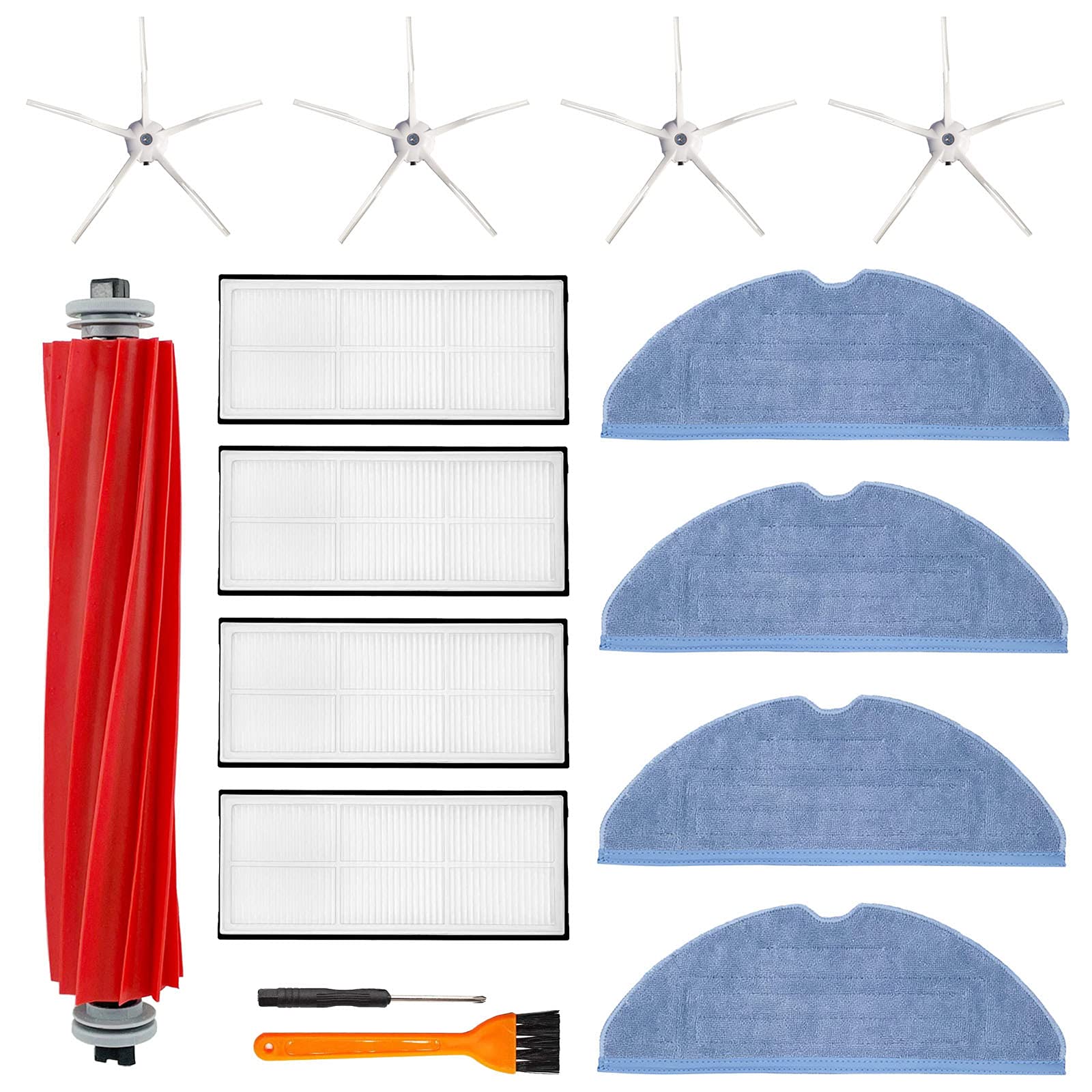 Lesinavac Replacement Accessories Kit Compatible with Xiaomi Roborock S7 S7+ S7 MaxV T7S Robot Vacuum - 1 Roller Brush, 4 Hepa Filters, 4 Side Brushes, 4 Mop Cloths