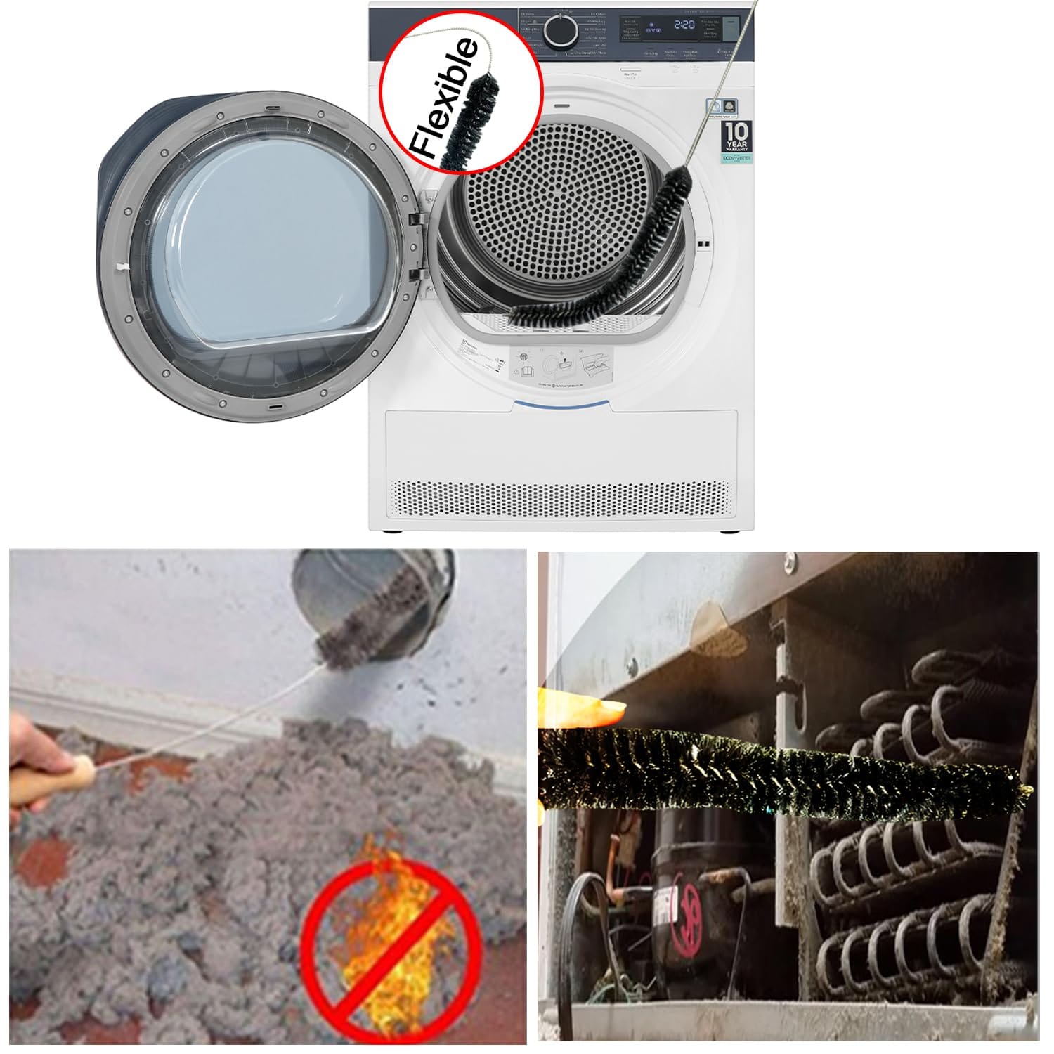 Flexible Vacuum Attachments Kit for Dyson V7 V8 V10 V11 V15 V6 Dc58 Dc59 - Dryer Vent & Refrigerator Coil Cleaner Brush Set - Review Image 5