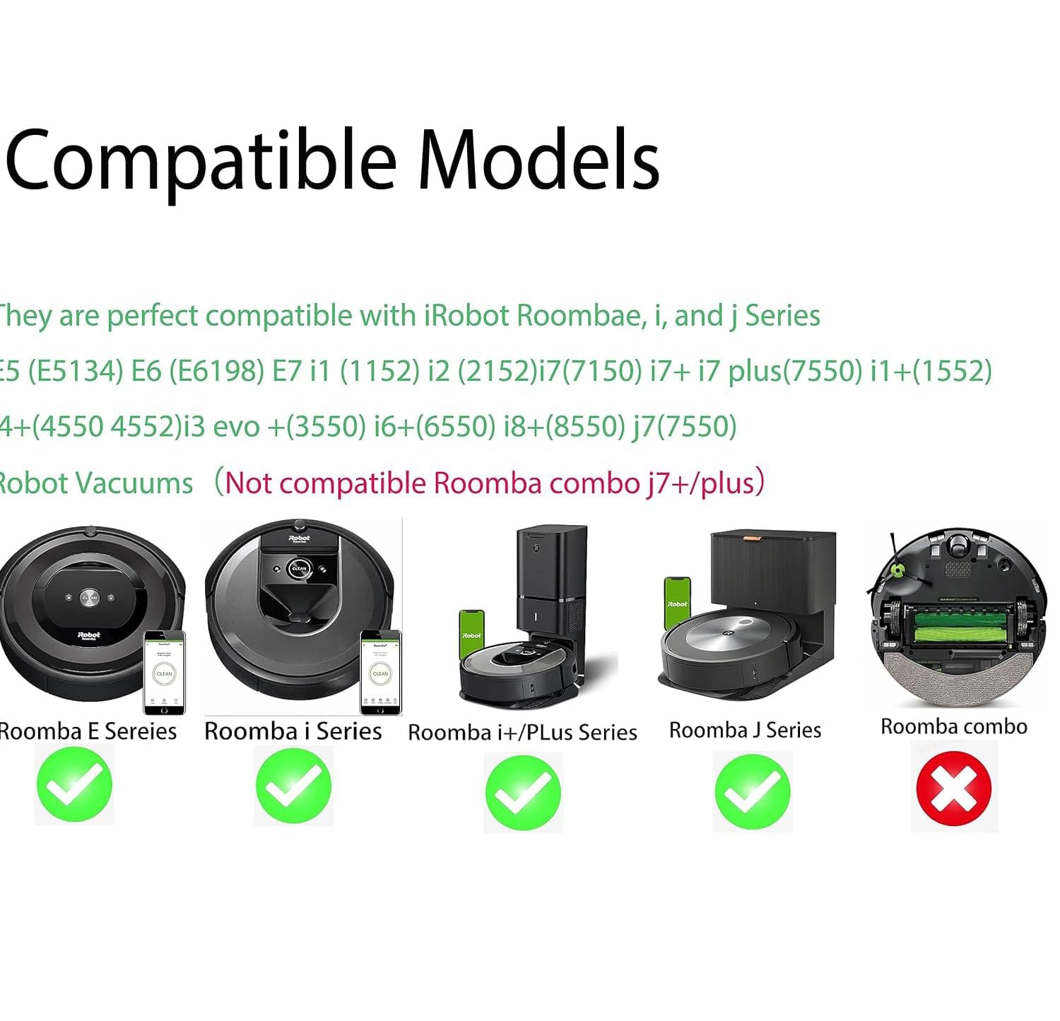 Replacement Parts Kit for Irobot Roomba Evo I1 I2/+I3 I3+ I4 I5 I6 I6+ I7 I7+ I8 I8+/Plus E5 E6 E7 J5 J7 I,E &J Series: Roller Brush, Side Brushes, Hepa Filter, Front Caster Wheel - Compatible Accessories - Review Image 2