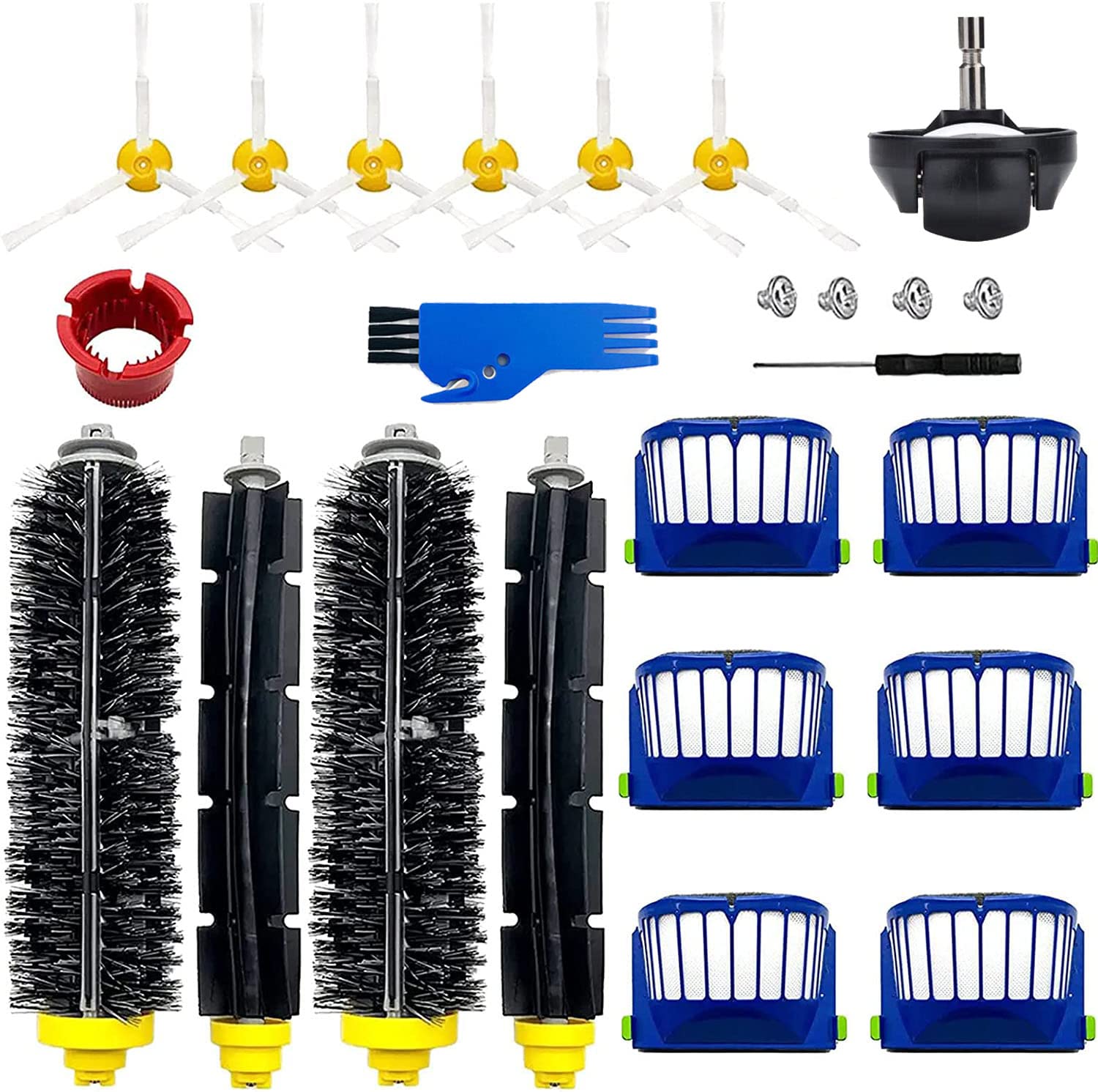 Mochenli Replacement Parts For Irobot Roomba 600 Series 675 692 694 690 680 660 651 650 614 610 500 Series 595 585 564 552 Vacuum Robotic,8 Side Brush, 2 Main Roller Brush, 6 Filter, 1 Caster Wheel