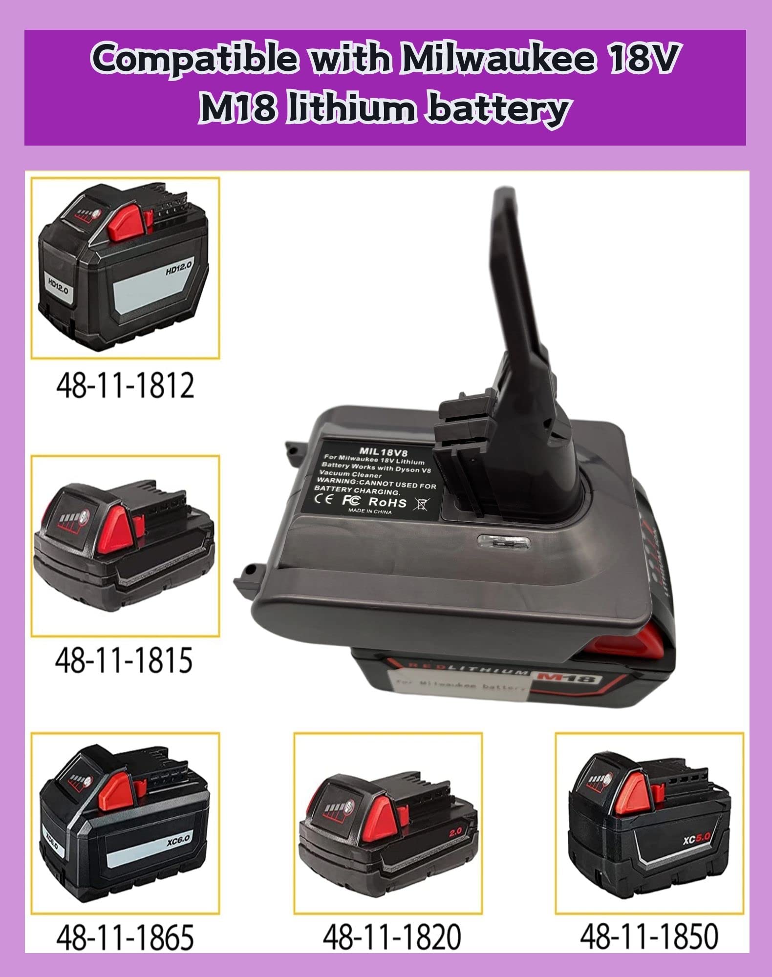 Cordless Battery Converter for Dyson V7 V8 Vacuum, Compatible with Milwaukee 18V Lithium Battery - Review Image 3