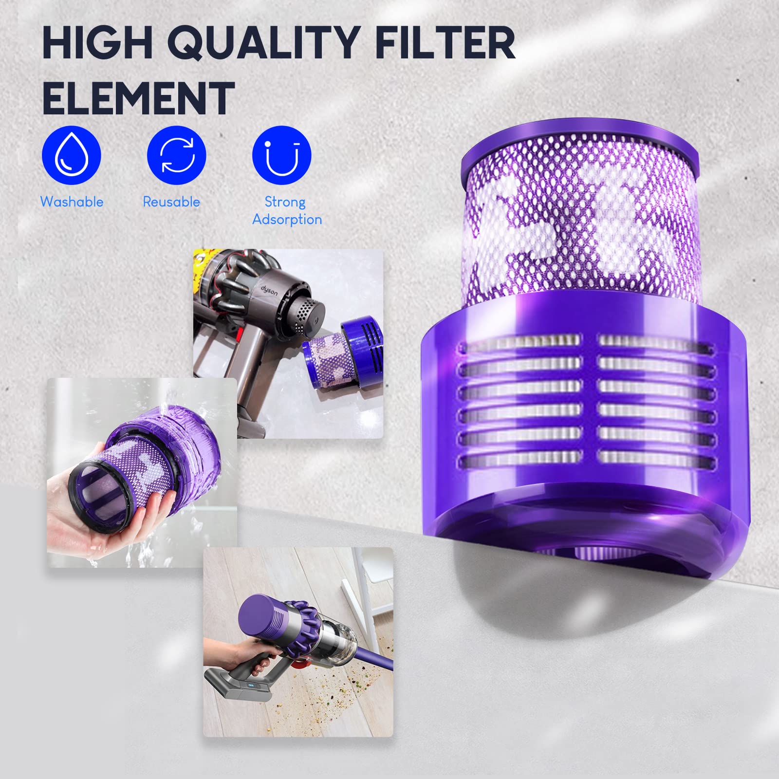 High Capacity Flylinktech V10 Replacement Battery for Dyson Cyclone Vacuum Cleaners with Filter & Brush - Review Image 4