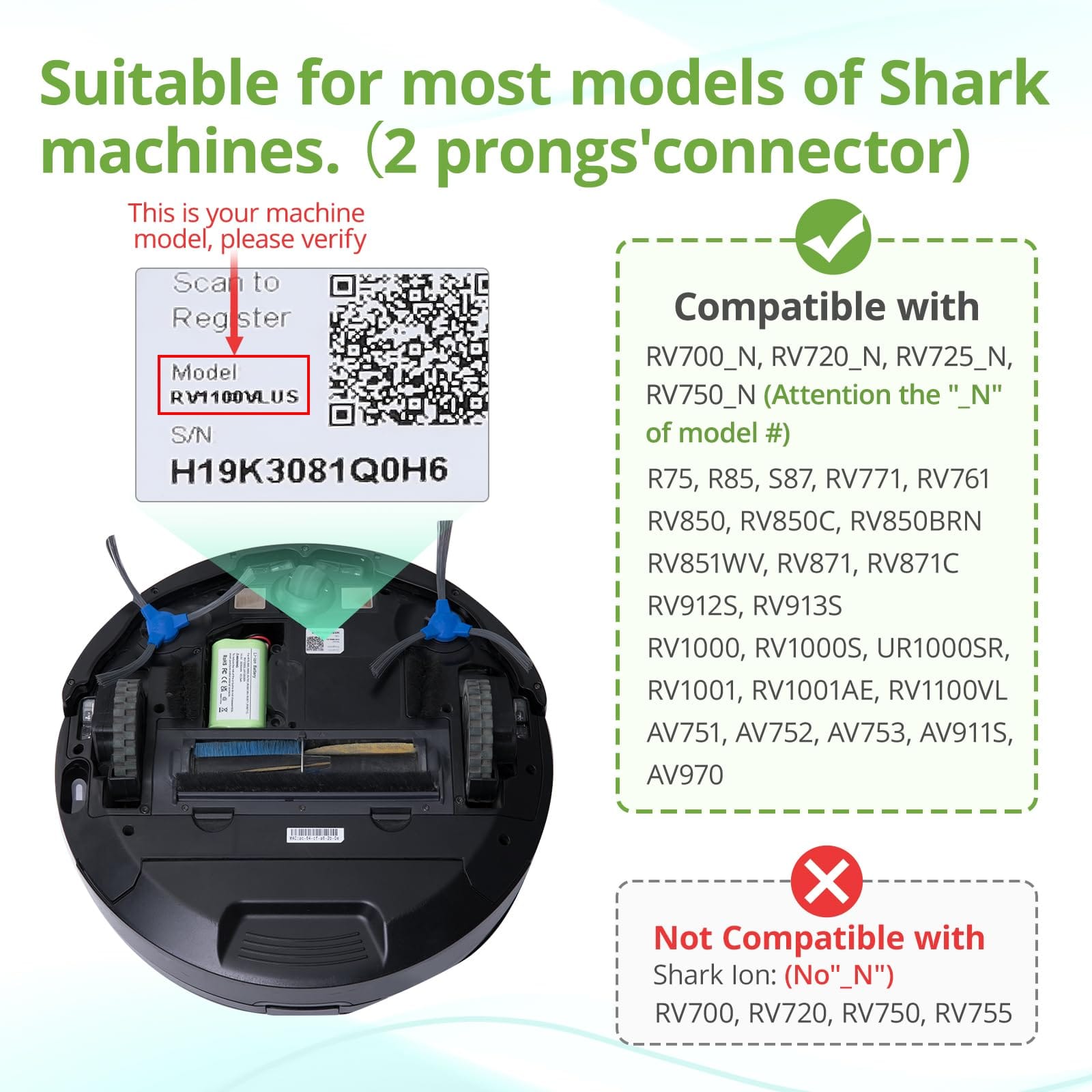 High-Capacity Yaya-Bechine Replacement Battery for Shark Ion Robot Vacuum Cleaners - 14.4V 3000mAh, 2-Prong Connector - Review Image 4