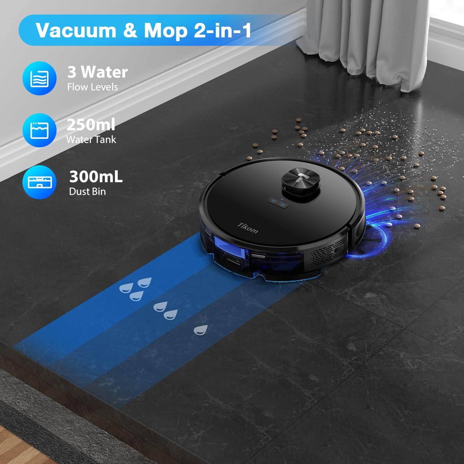 Tikom L9000 Robot Vacuum and Mop Combo with LiDAR Navigation, 4000Pa Suction, Smart Mapping, 14 No-Go Zones - Ideal for Pet Hair, Carpet, and Hard Floors - Review Image 4