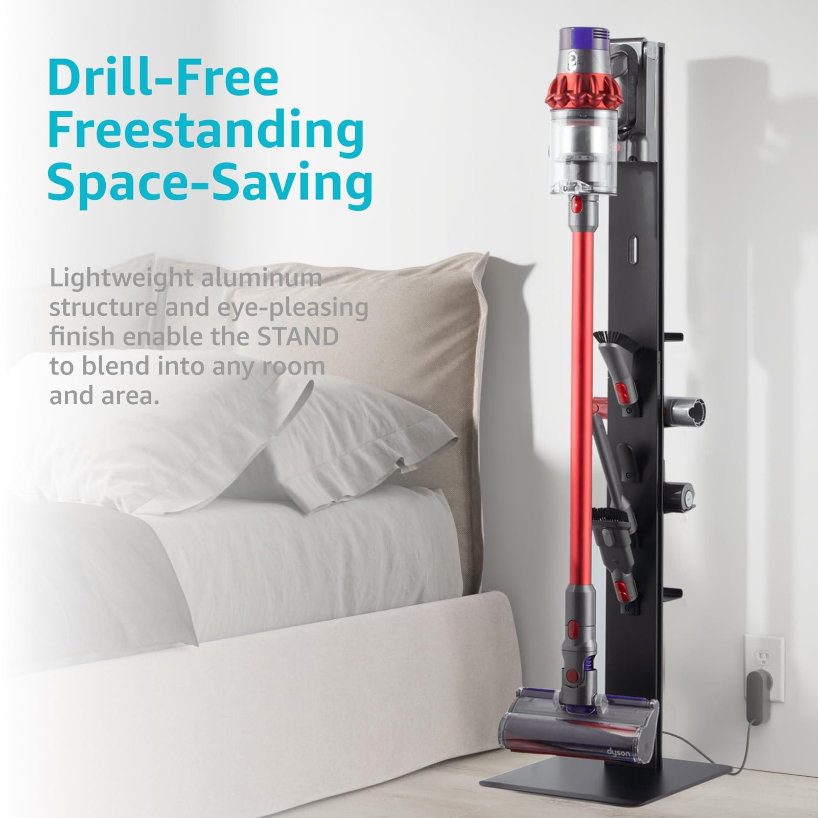 Black Metal Stand for Dyson Cordless Vacuums - Vacuum Cleaner Organizer with Hooks and Shelves - Review Image 2