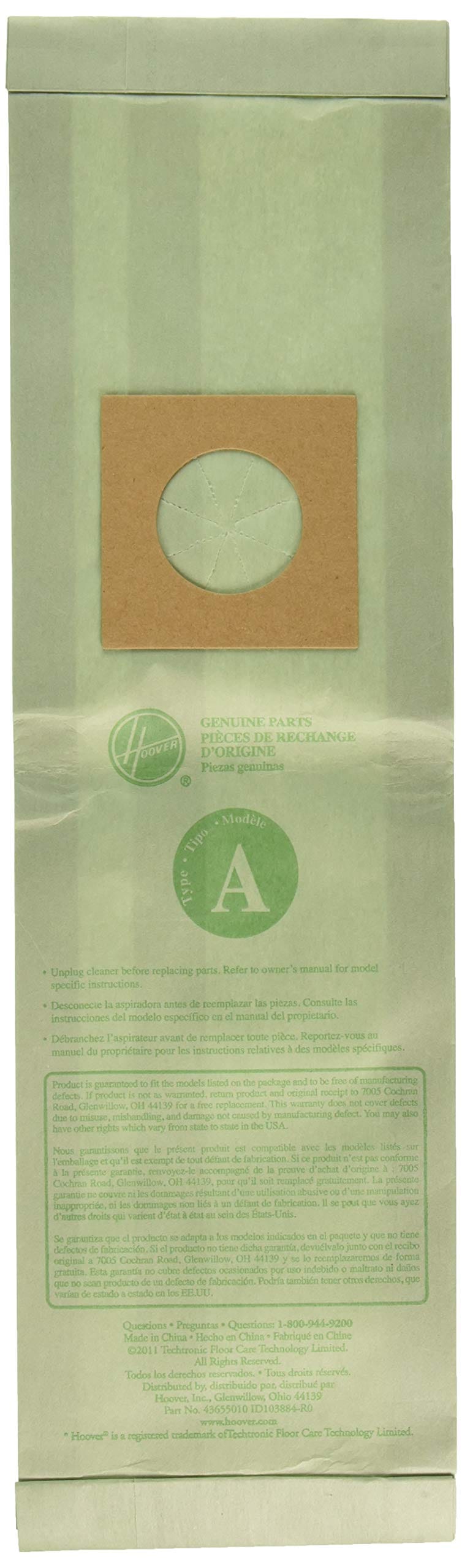 Hoover 4010001A Type A Vacuum Bags, Pack of 3 - Compatible with Elite Lightweight Bag-Style Upright Vacuums