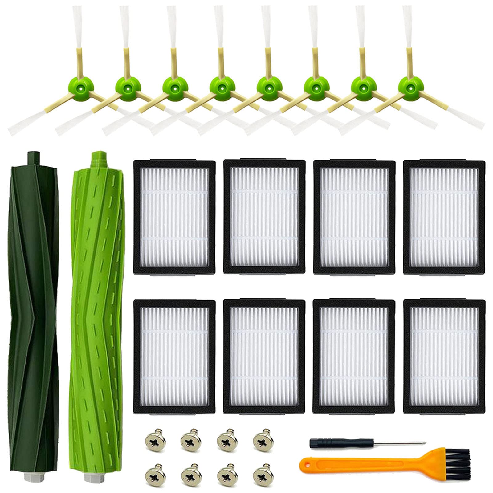 Replacement Parts Compatible with iRobot Roomba E5 E6 E7 I i3 i4 i6 i7 i8 J5 J7 Series Vacuum Cleaner - 1 Set Rubber Brush, 8 Filters, 8 Side Brushes