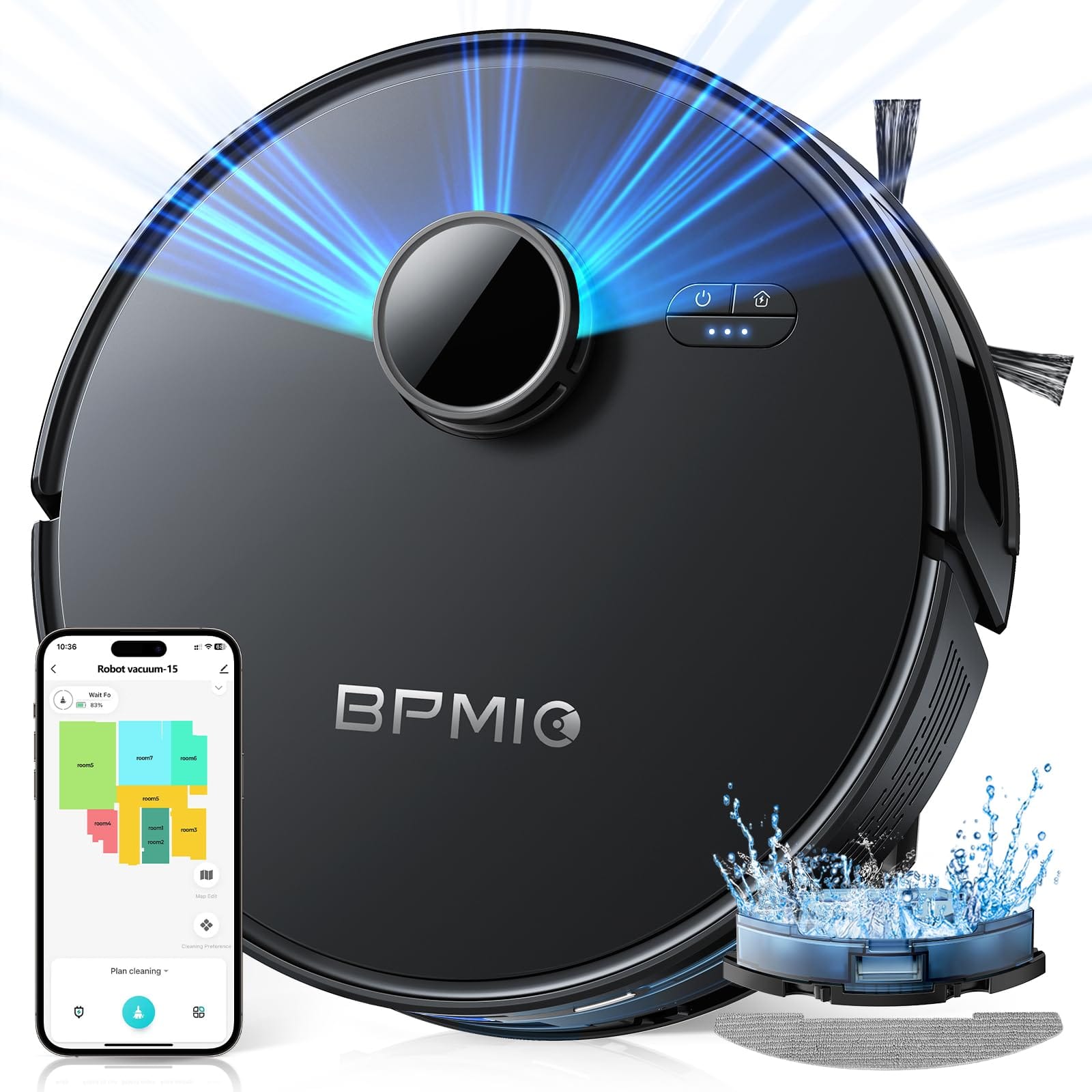Cordless B15 Robot Vacuum and Mop Combo with Lidar Navigation - 5000Pa Suction, 3-in-1 Cleaning, WiFi/App/Alexa, Auto-Charging - Ideal for Pet Hair, Carpet, Hard Floors