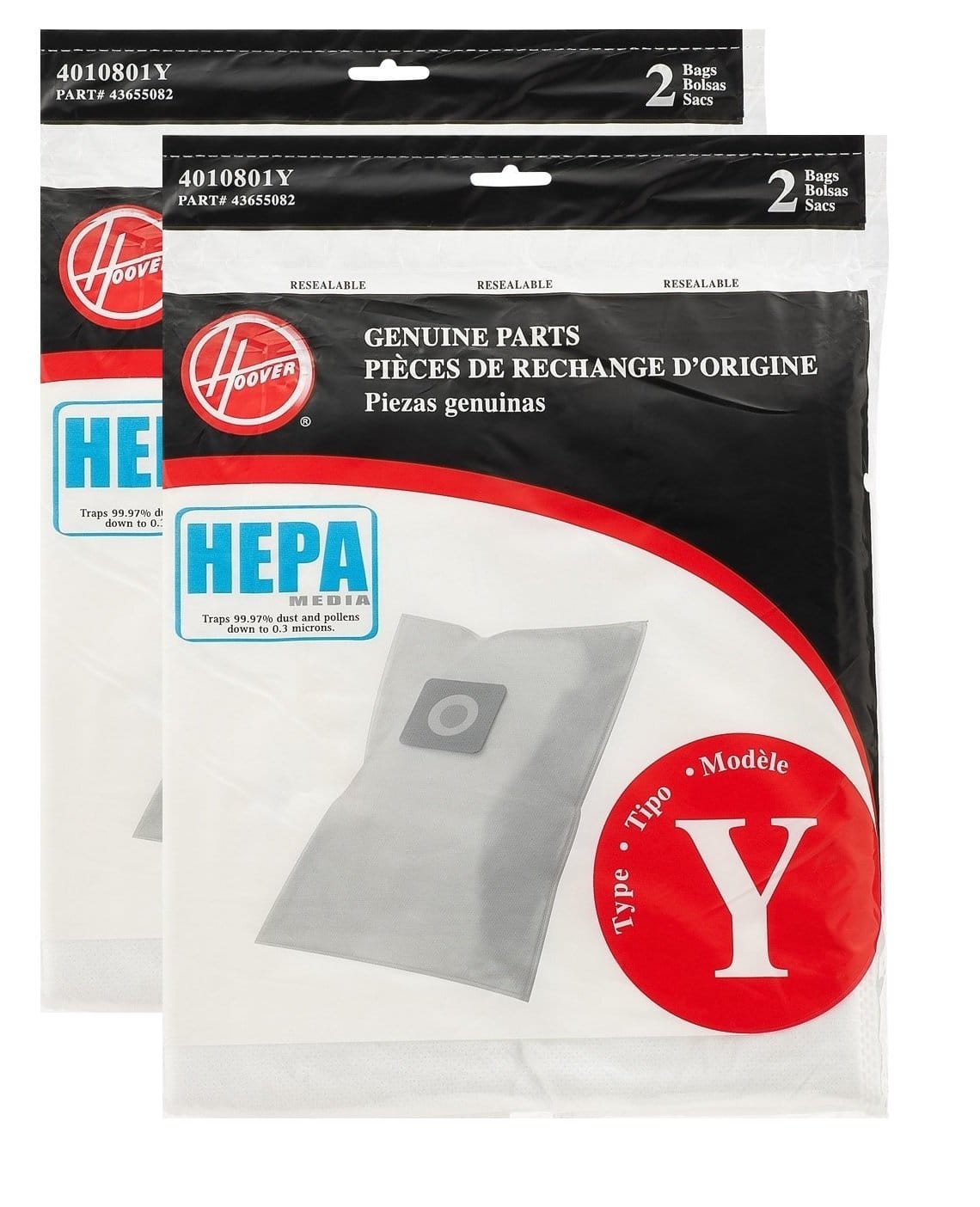 Hoover Type Y HEPA Filter Bag - Set of 4 (Compatible with Hoover3, U5473-900, UH40110 Models)