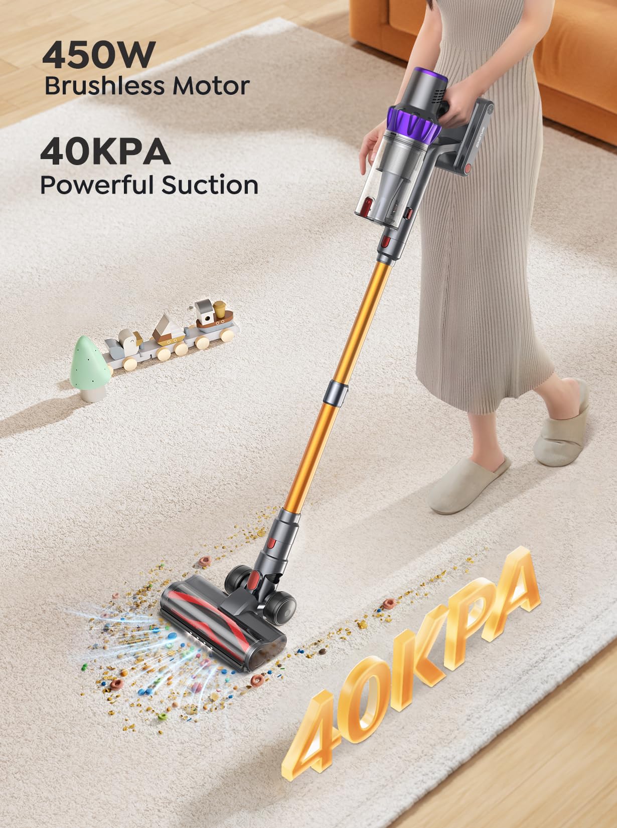 Powerful Smoture Cordless Vacuum Cleaner for Home - 450W 40Kpa, Self-Standing, Rechargeable Vacuum Cordless for Pet Hair, Hardwood Floor, Tile - Review Image 2