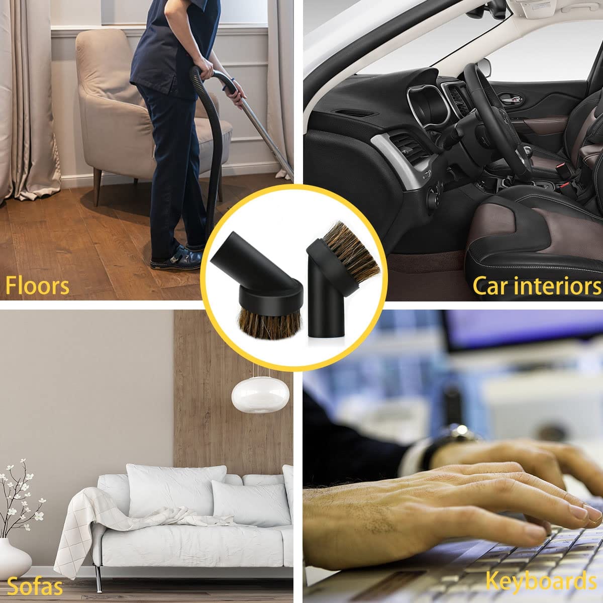 2 Pcs Black Round Dust Brush 1.25'' Vacuum Hose Attachment with Horse Hair Bristles for Efficient Cleaning - Compatible with Most Vacuum Cleaners - Review Image 5
