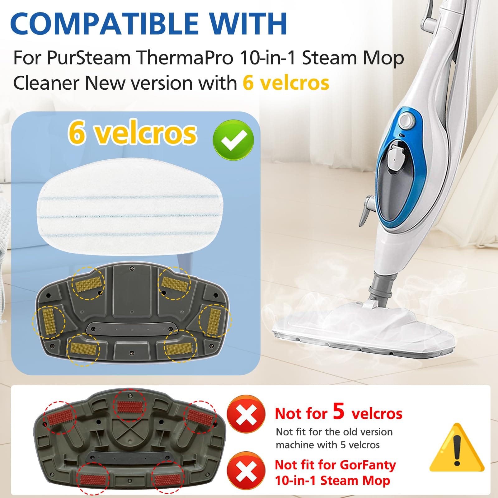 6 Pack Replacement Microfiber Steam Mop Pads for Pursteam Thermapro 10-in-1 - Review Image 4