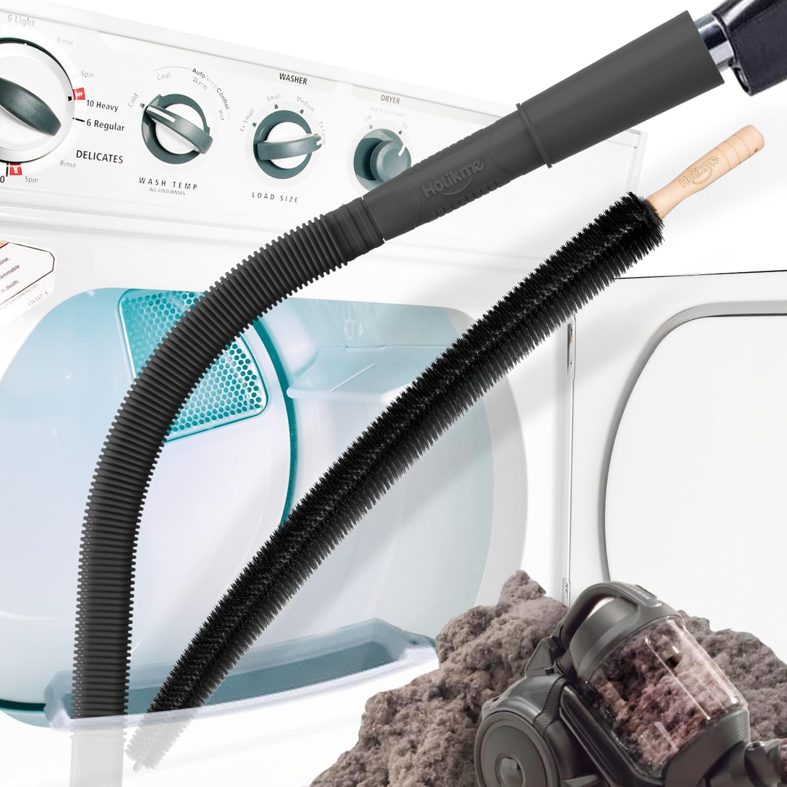Holikme Dryer Vent Cleaner Kit with Vacuum Hose Attachment - Black