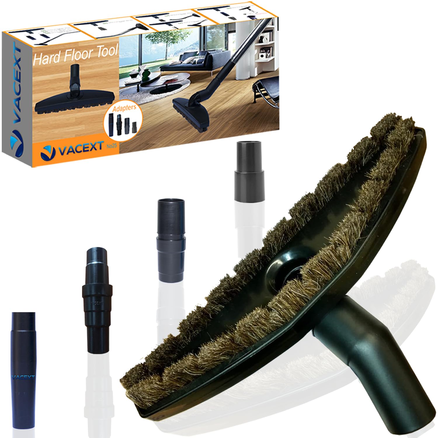 Horsehair Hardwood Floor Attachment with Vacuum Hose Adapter Kit for Wood and Tile Floors - Pet Hair Vacuum Attachment Compatible with Most Vacuum Cleaners