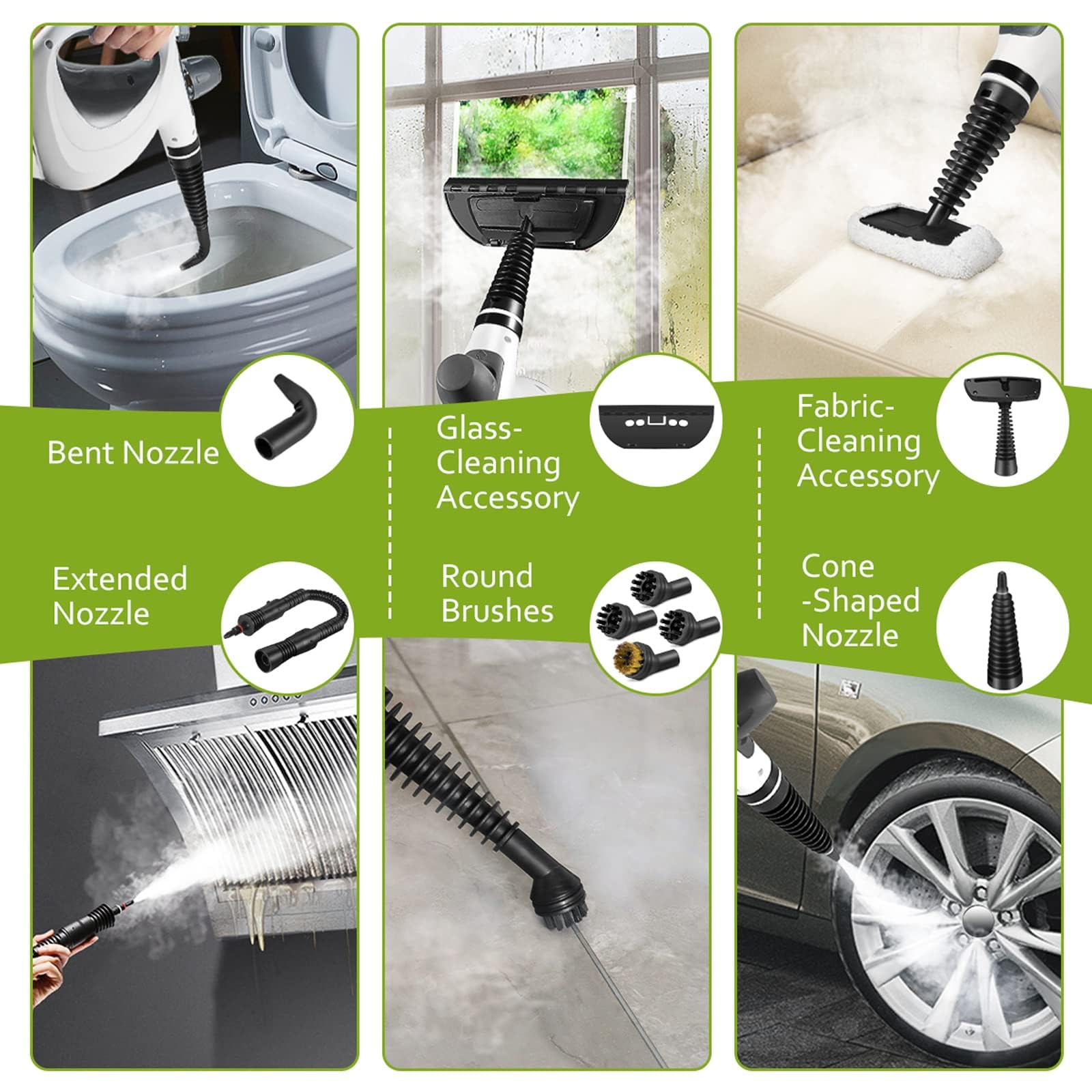 Powerful Multi-Surface Natural Steam Cleaner with 12 Pcs Accessories - Home and Car Steamer - Review Image 5