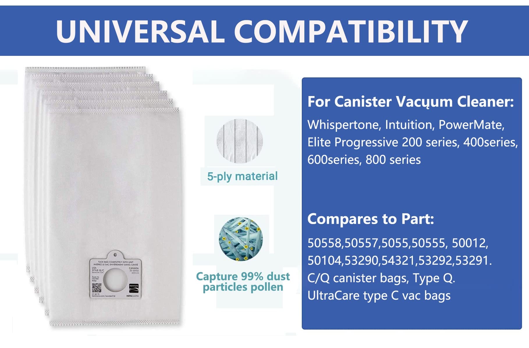 Hepa Canister Vacuum Bags Compatible with Kenmore 53292 Type Q/C, 6-Pack - Review Image 2