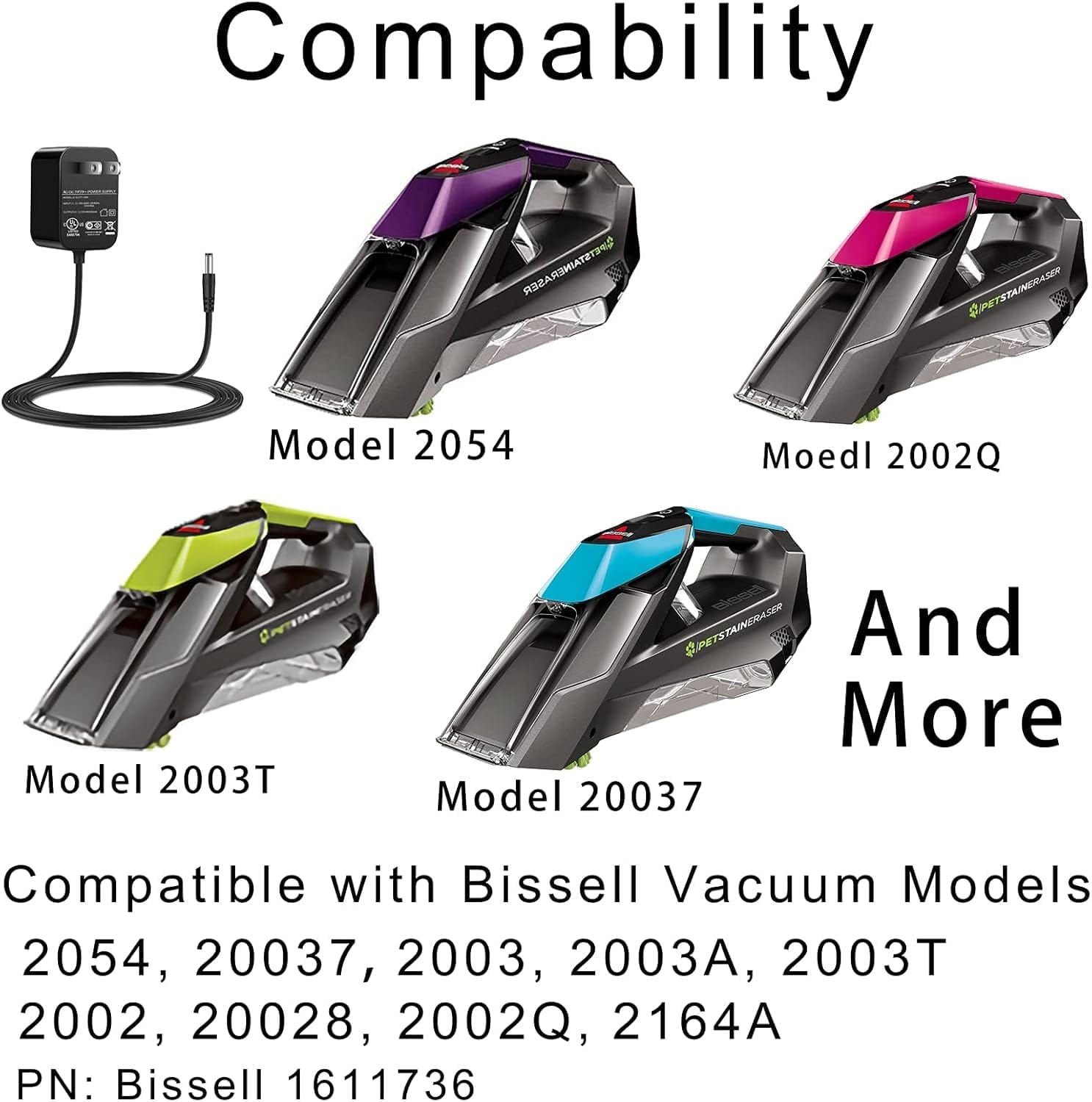 Compatible Charger for Bissell Pet Stain Eraser | 10V Power Cord for Cordless Handheld Portable Vacuum Cleaners - Review Image 2
