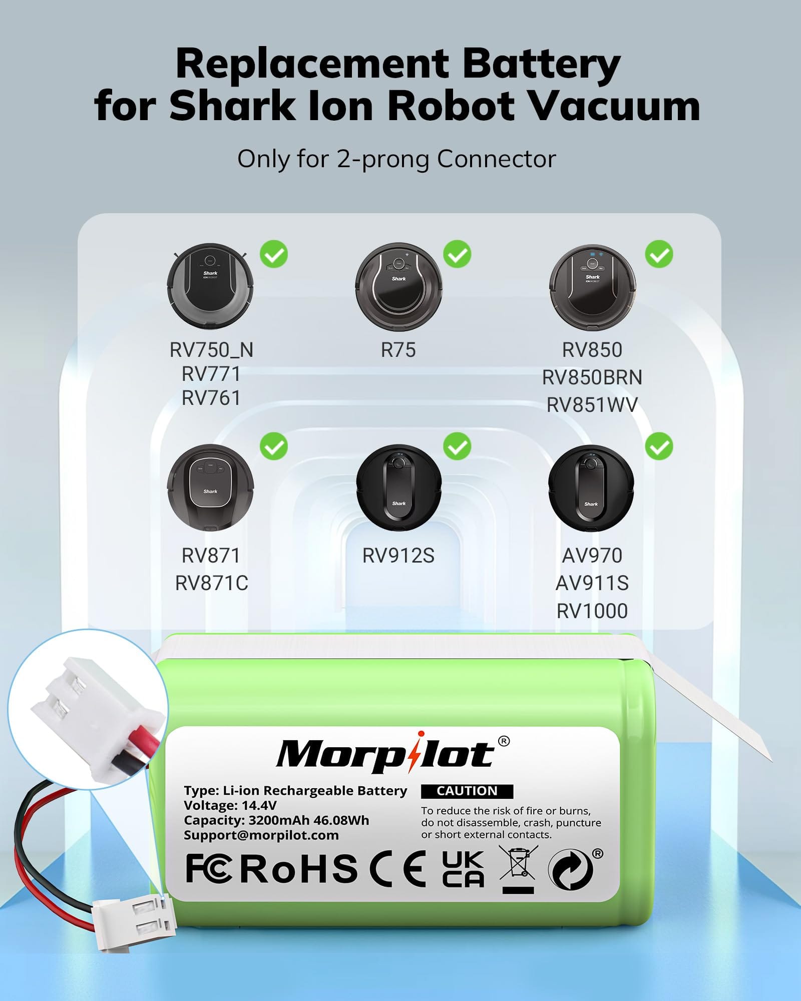 Morpilot 3200mAh Replacement Battery for Shark Ion Vacuum Cleaners | RVBAT850 Battery with 2-Prong Connector - Review Image 2